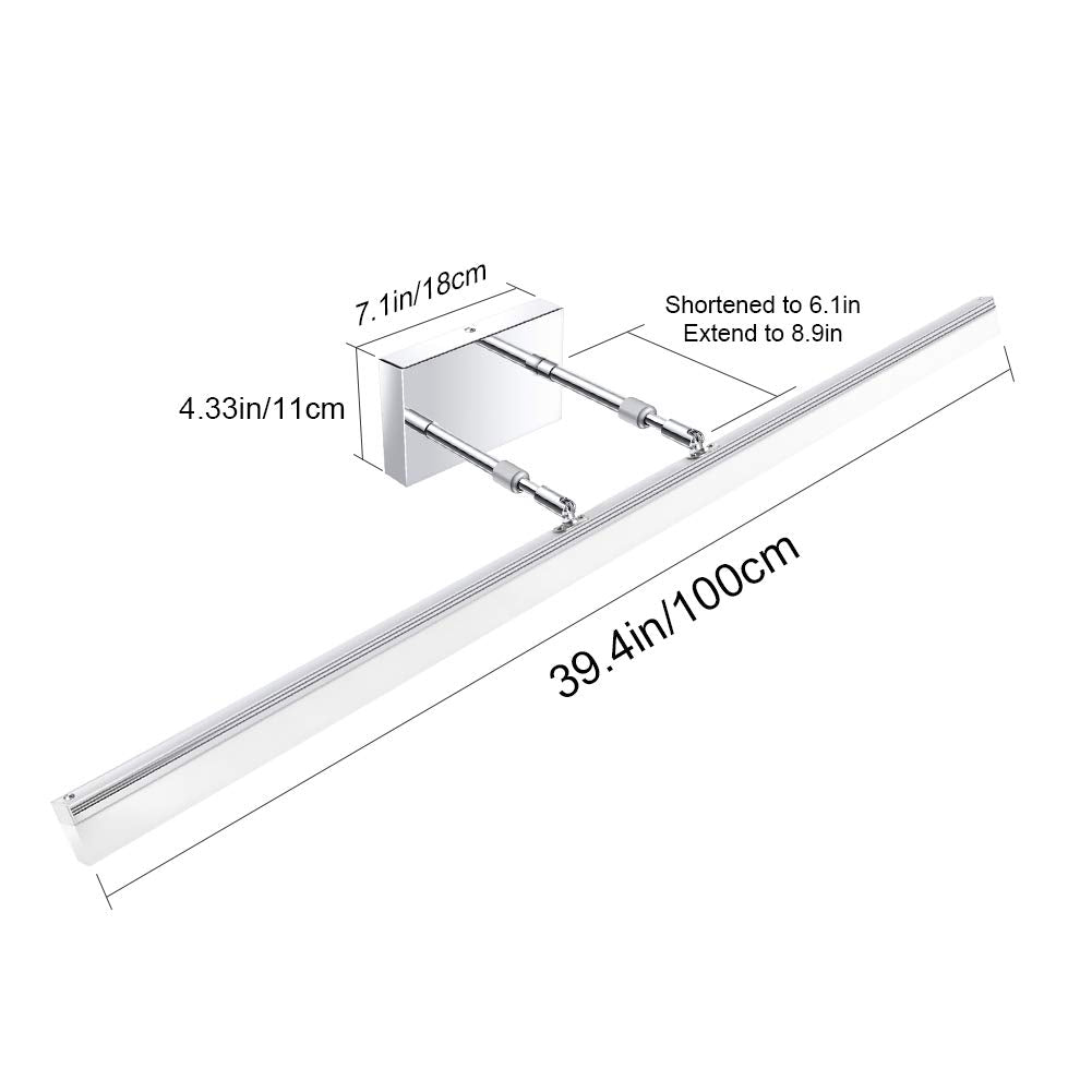 Aipsun 40" Modern LED Vanity Light Fixtures - Adjustable Chrome Bathroom Lighting, Stainless Steel, 5500K