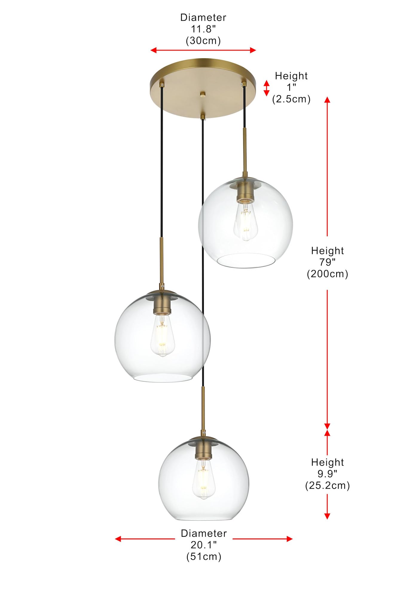 Living District Baxter 3 Lights Chrome Pendant with Clear Glass