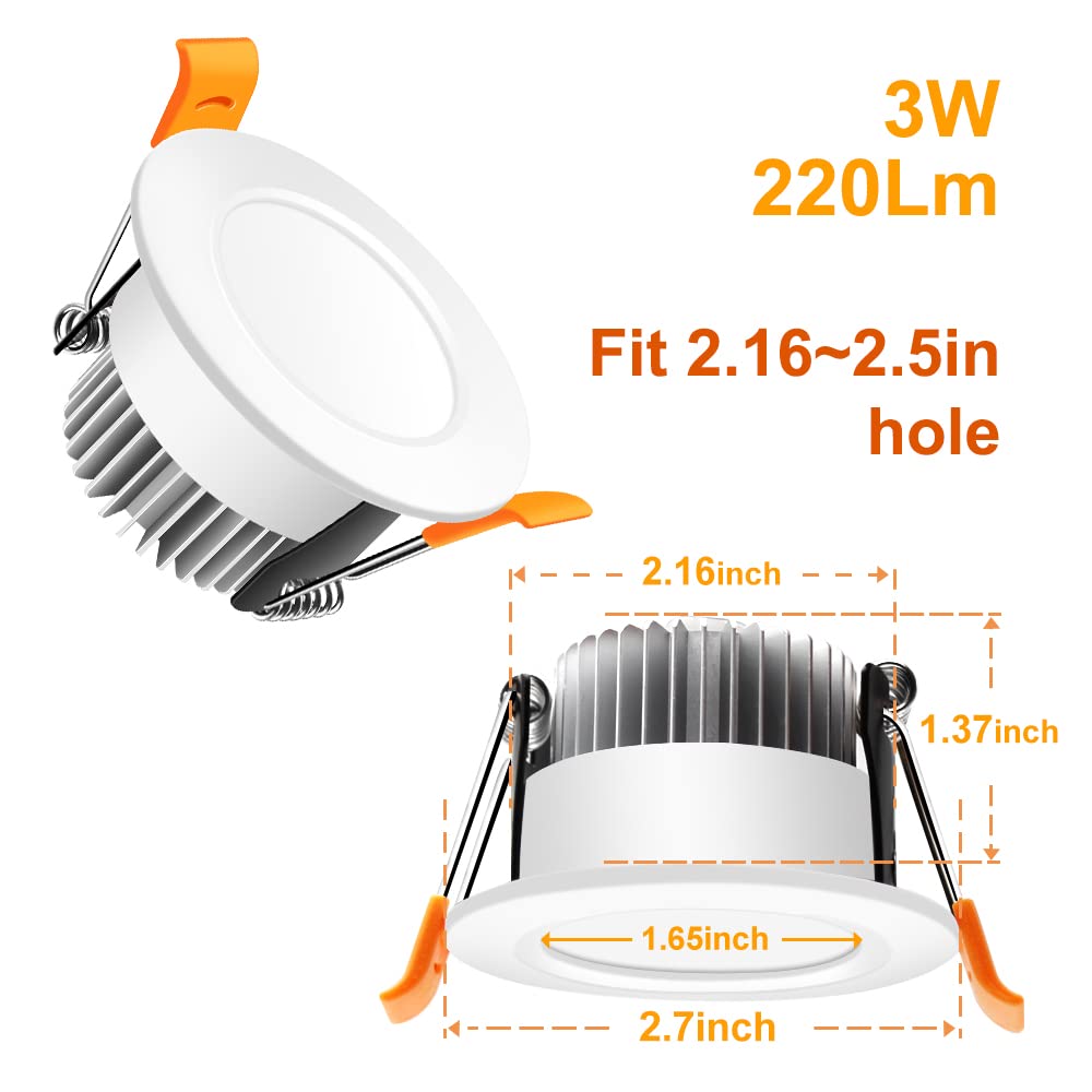 2 Inch Led Recessed Lighting Dimmable Downlight, 3W(35W Halogen Equivalent), 6500K Daylight White, Cri80, Led Recessed Lights Wi