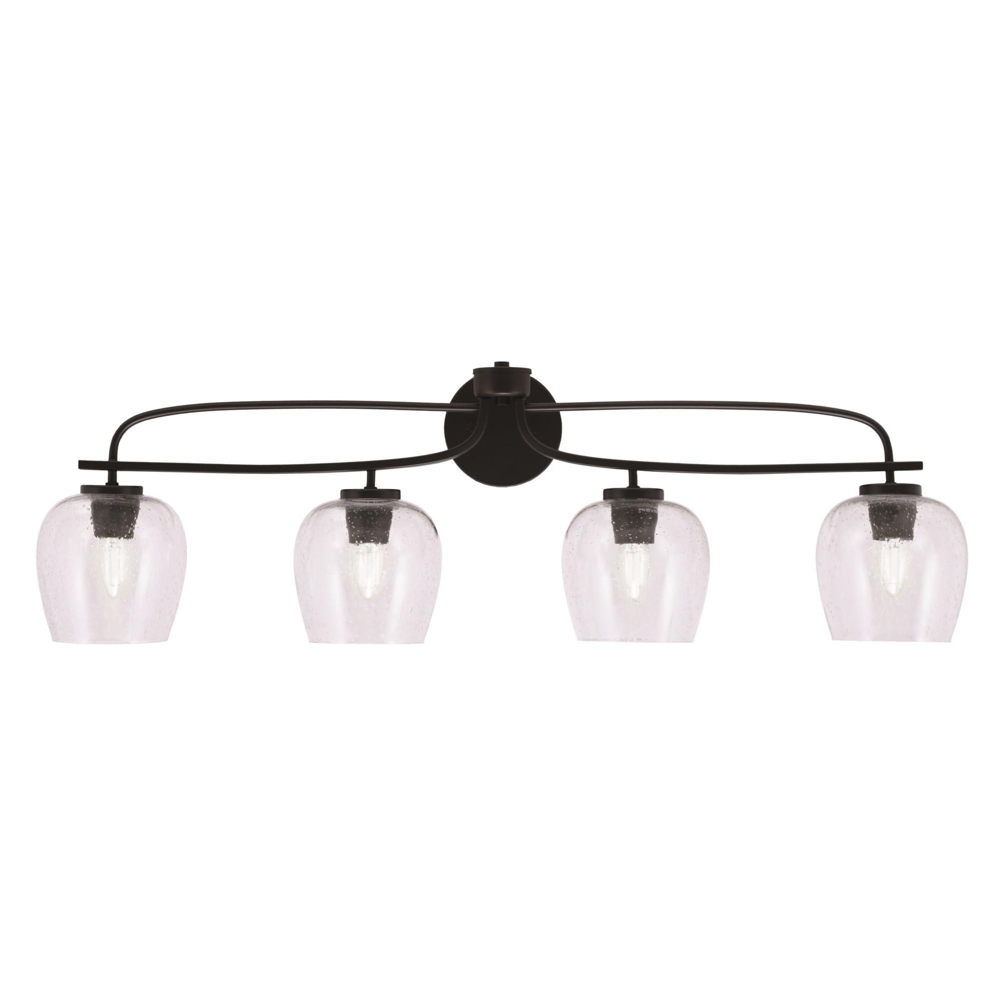 Cavella 4 Light Bath Bar Shown In Matte Black Finish With 6" Clear Bubble Glass