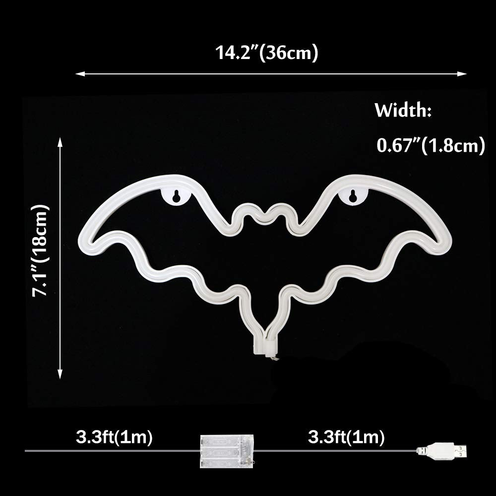 Vicila Pink Led Neon Bat Light - Halloween Decor, Battery Operated Table Lamp For Bedroom & Bar