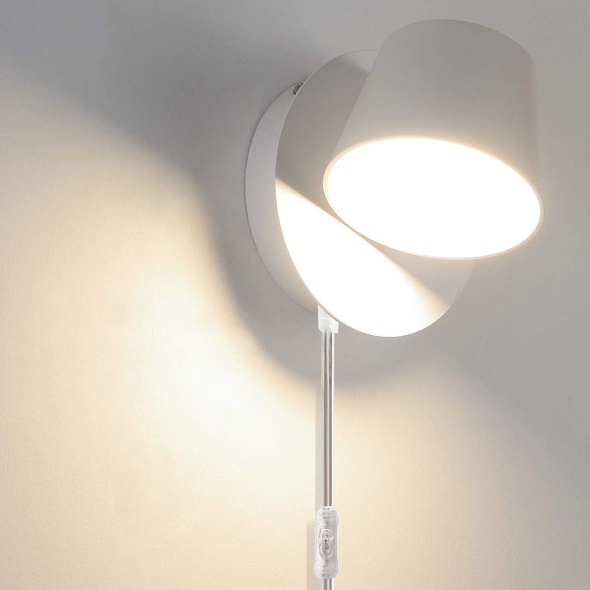 Luzden Mini Modern Led Bedside Reading Wall Lamp Plug In Cord With On Off Toggle Switch Lighting Fixture Rotation Adjustable San