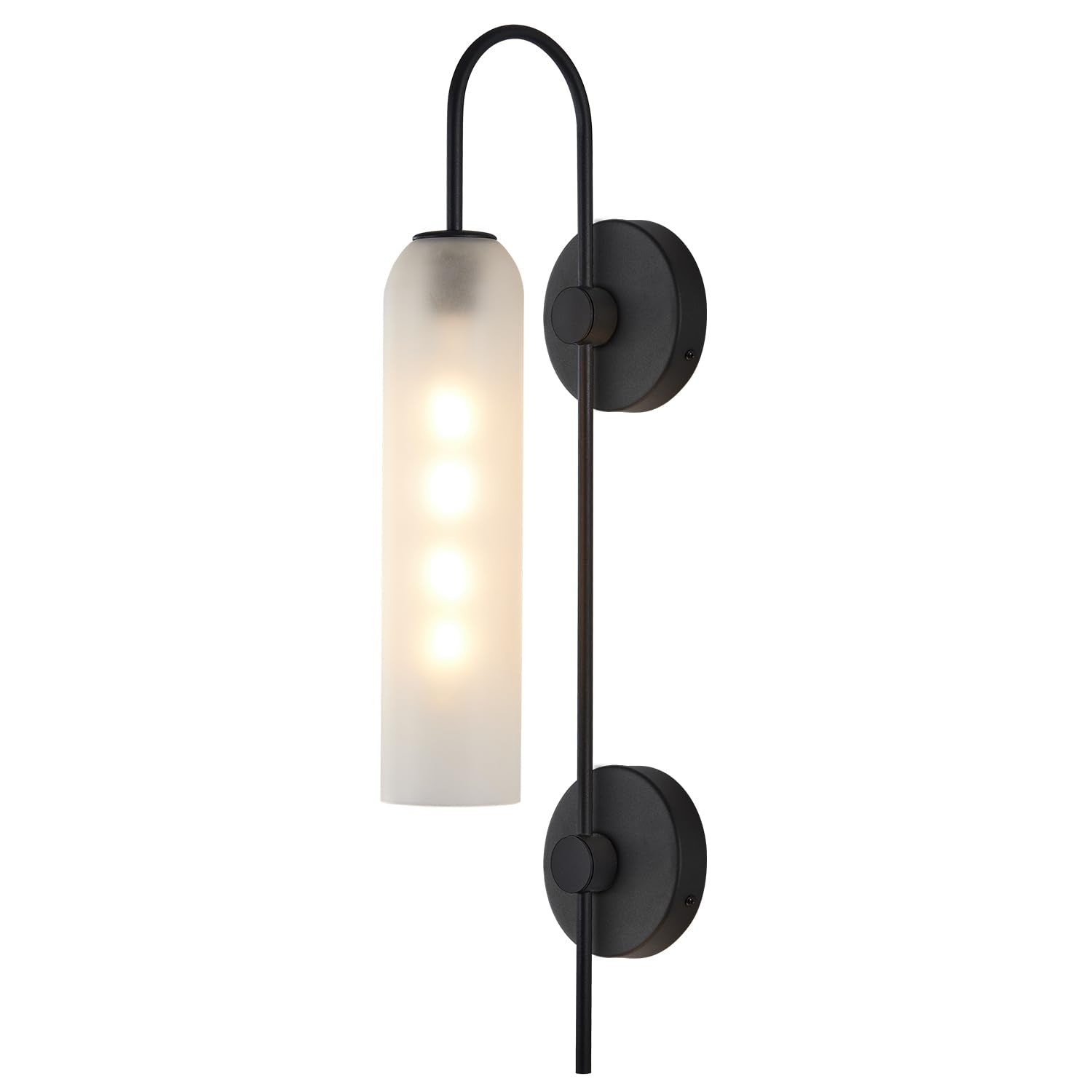 BOKT Mid Century Modern Long Wall Sconce 1-Light Matte Black White Glass Wall Mounted Light Contemporary Large Indoor Wall Sconc