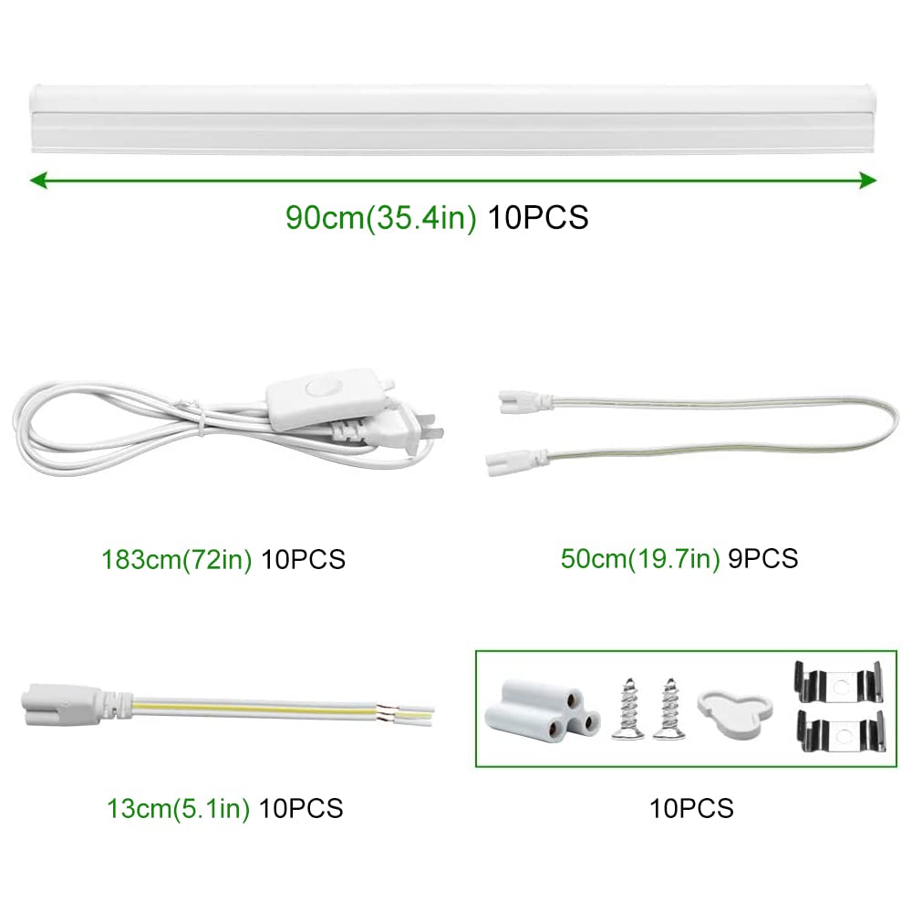 Lightingwill 10 Pack Led Shop Light 3Ft, Daylight White 6000~6500K, 14W, Linkable T5 Integrated Fixture, Utility Led Ceiling Lig