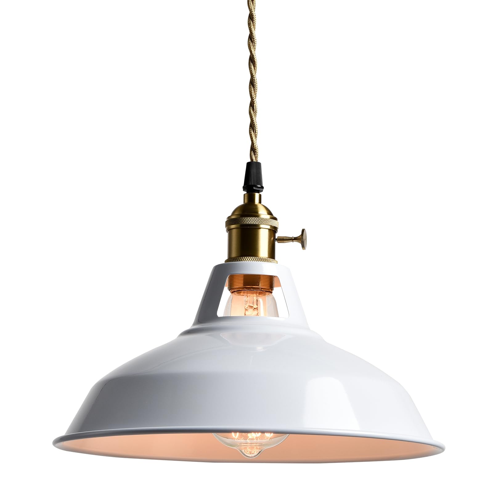 CLAXY Industrial Pendant Lights White Metal Barn Shade Hanging Ceiling Light Fixture with Switch E26 Kitchen Pendant Lighting fo