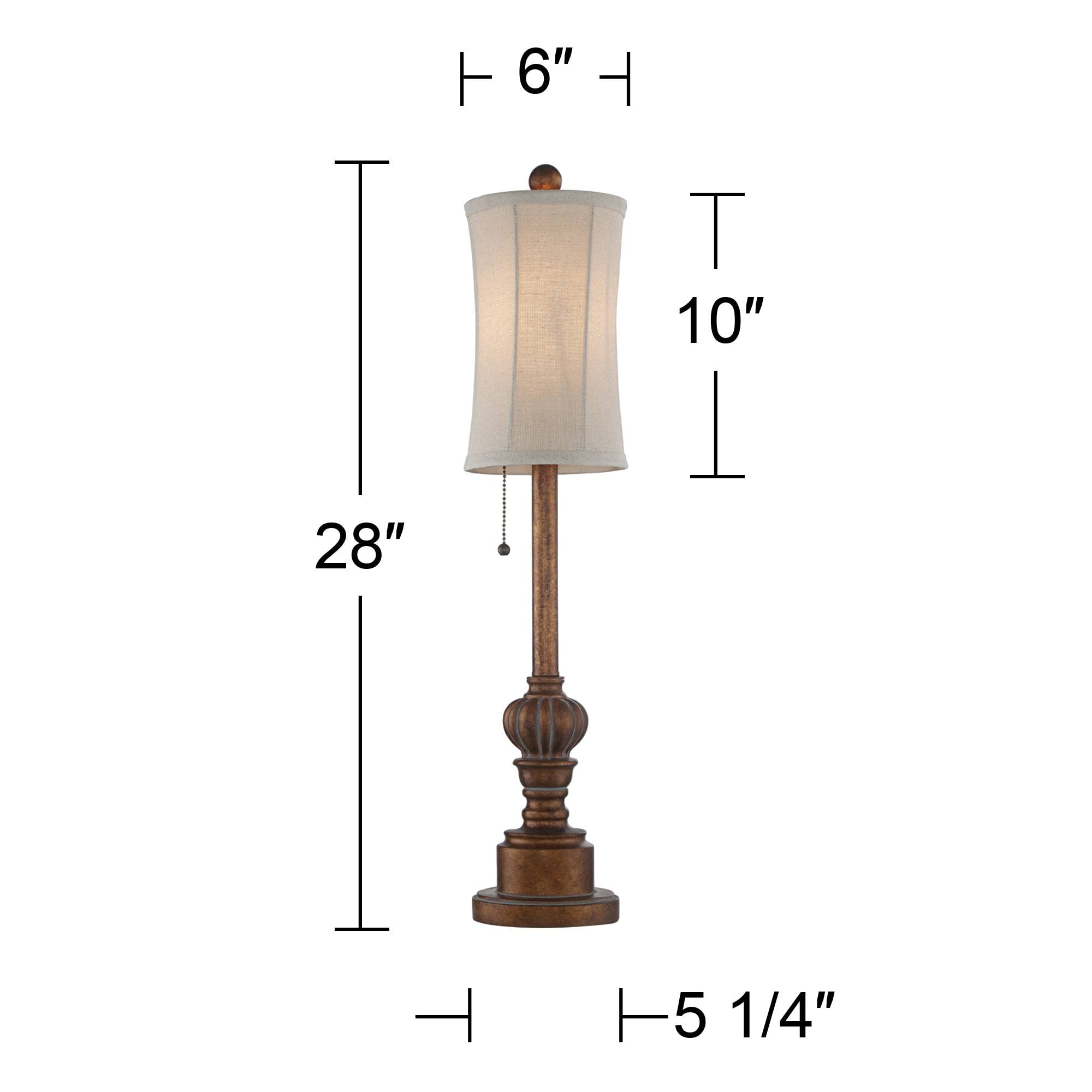 Regency Hill Buffet Table Lamps Set of 2, 28in Tall, Dark Brown Wood Tone with Fabric Drum Shades