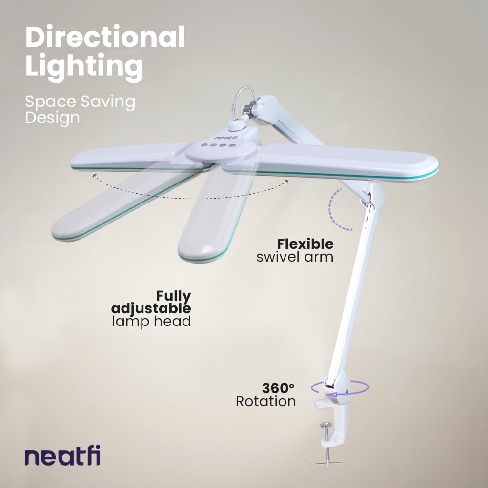 Neatfi XL 2,200 Lumens LED Task Lamp, 24W, 117 SMD LEDs, 23-Inch Ultra-Wide, 4 Brightness Levels, 3 Light Modes, Dimmable, Eye-C