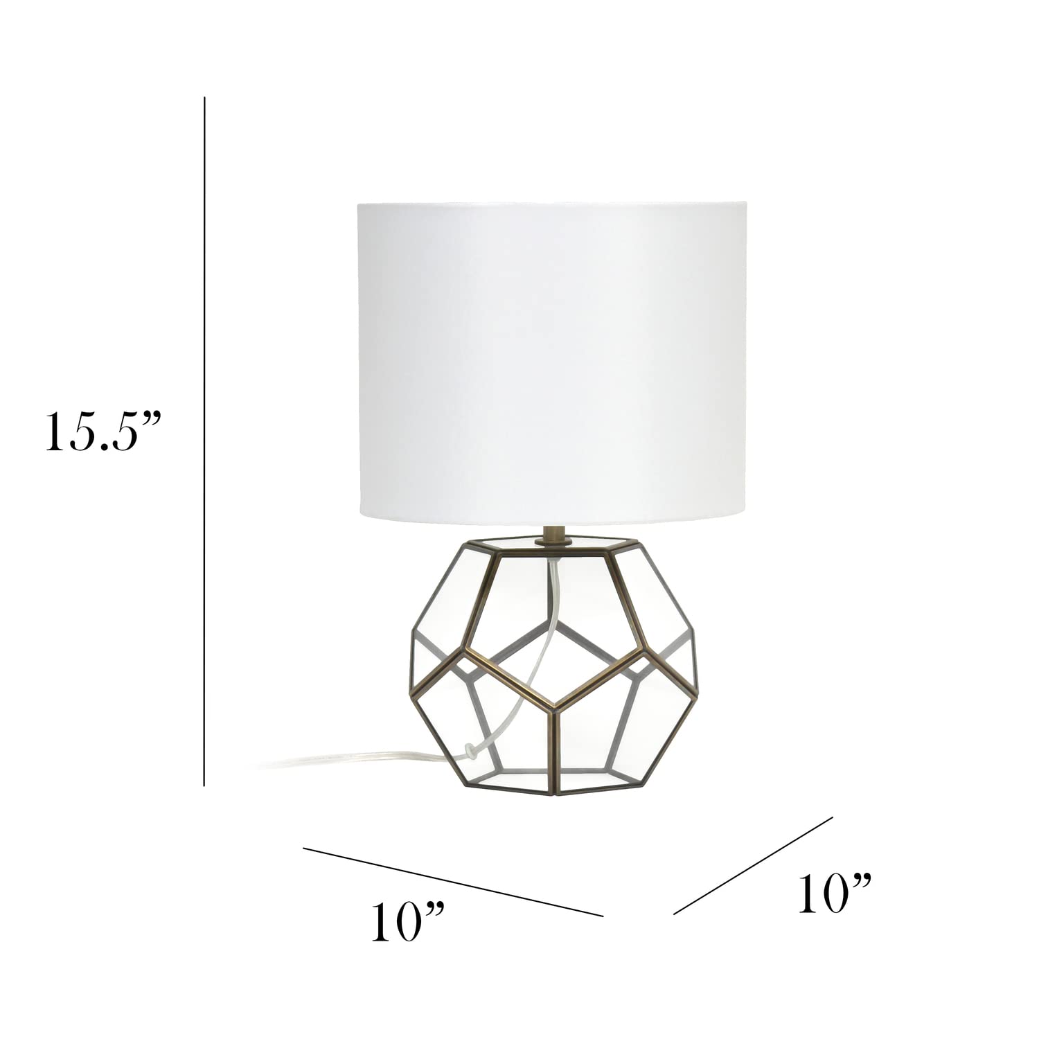 Elegant Designs LT1093-BRS Vintage Modern Table Lamp, Brass/Clear Glass, White Shade
