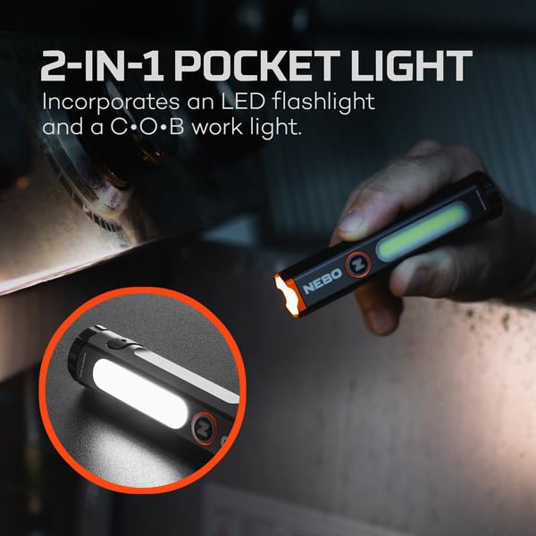 NEBO Mini Larry 500 Pocket Flashlight - 500 Lumens, Rechargeable, Waterproof, Magnetic Base, Anodized Aluminum, Black, Model NEB-POC-1004