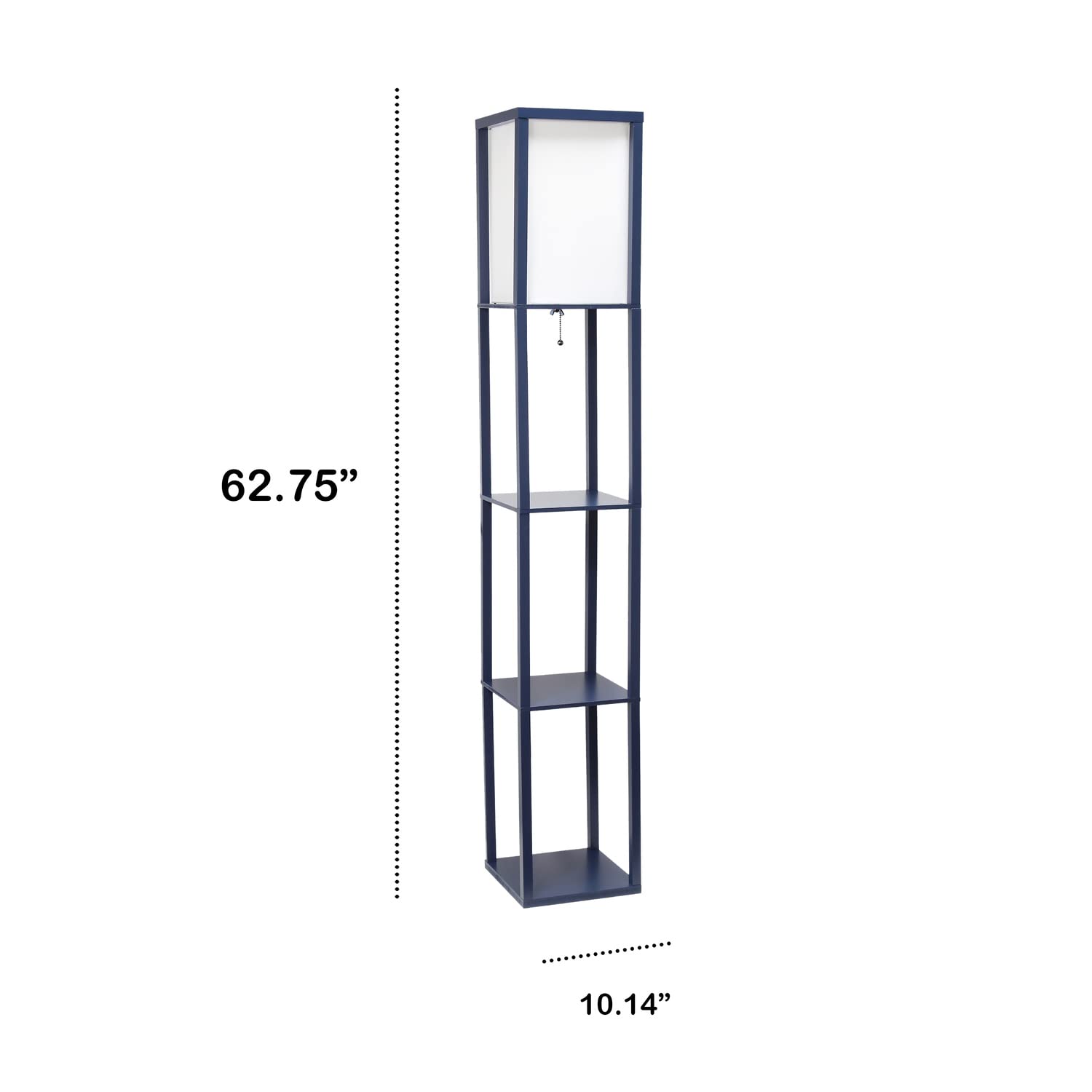 LALIA HOME Column Shelf Floor Lamp, Navy Linen Shade, Wood, Model LHF-3004-NV
