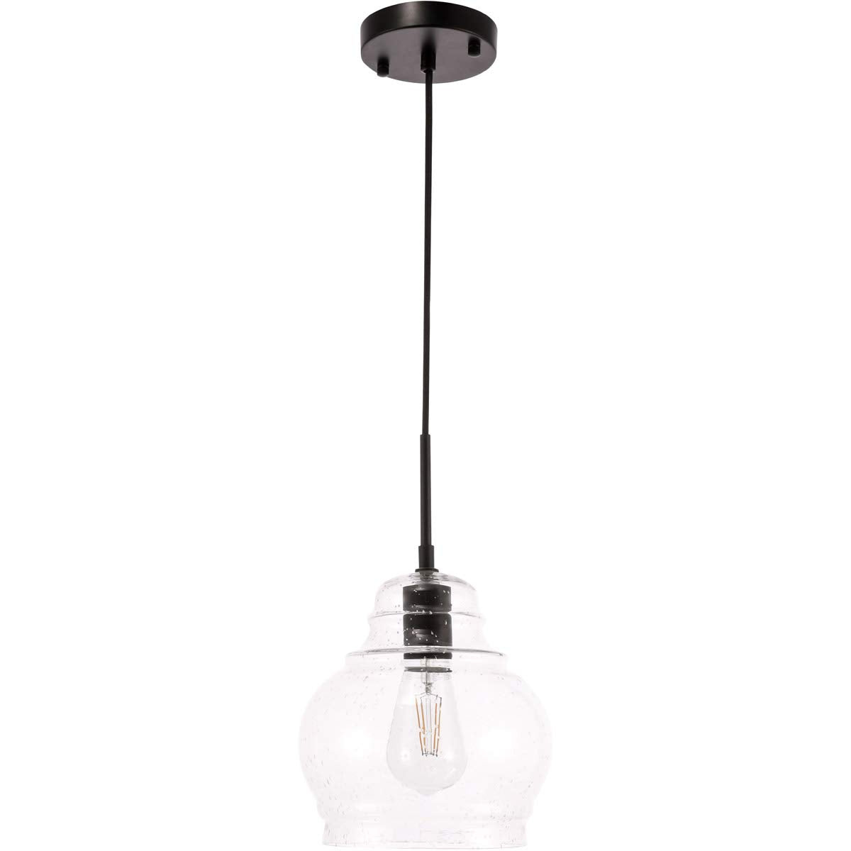 Living District Indoor Modern Home Decorative Bright Ceiling Pierce 1 Light Black and Clear seeded Glass Pendant