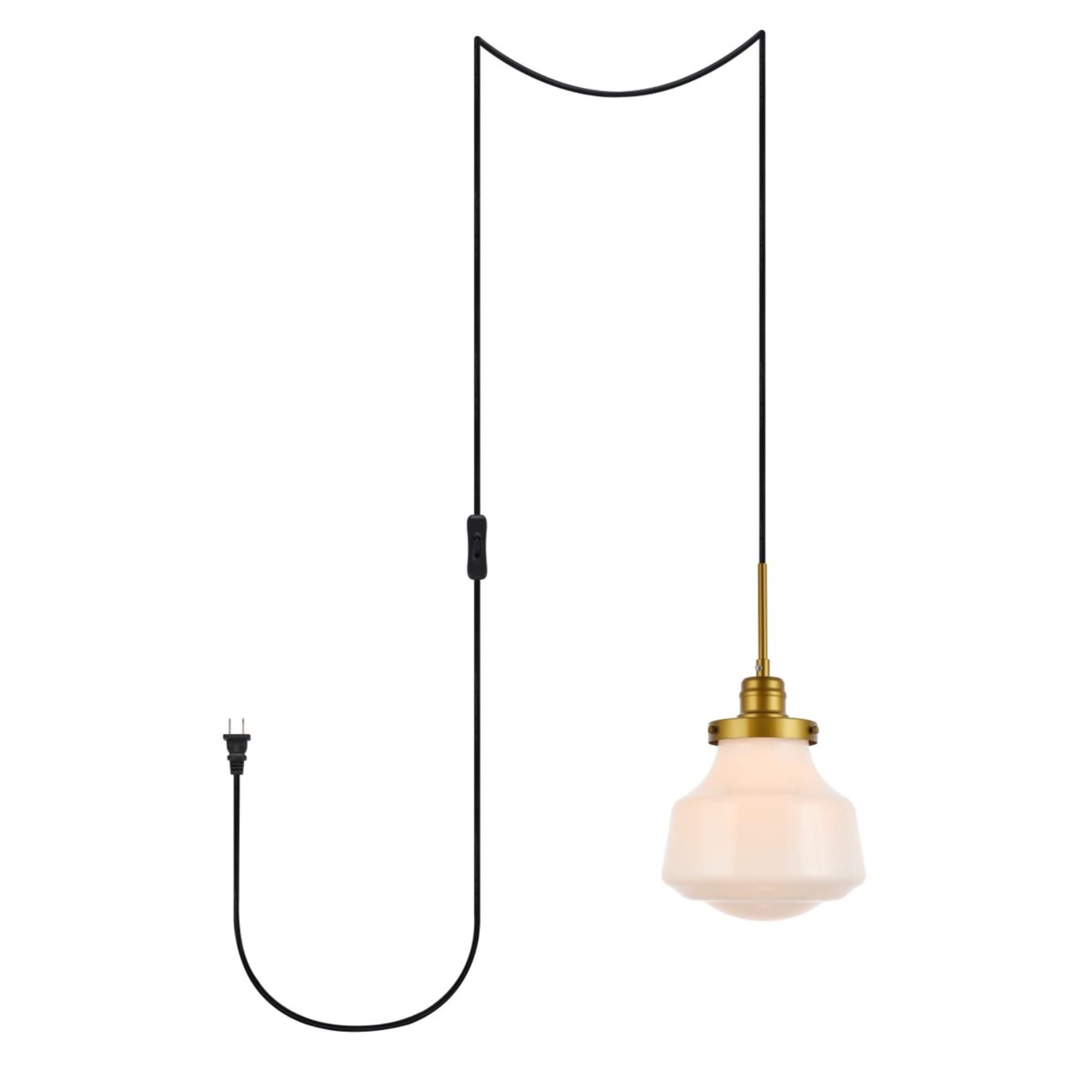 Elegant Lighting Living District Lye 1-Light Mid-Century Metal Pendant in Brass and Frosted White