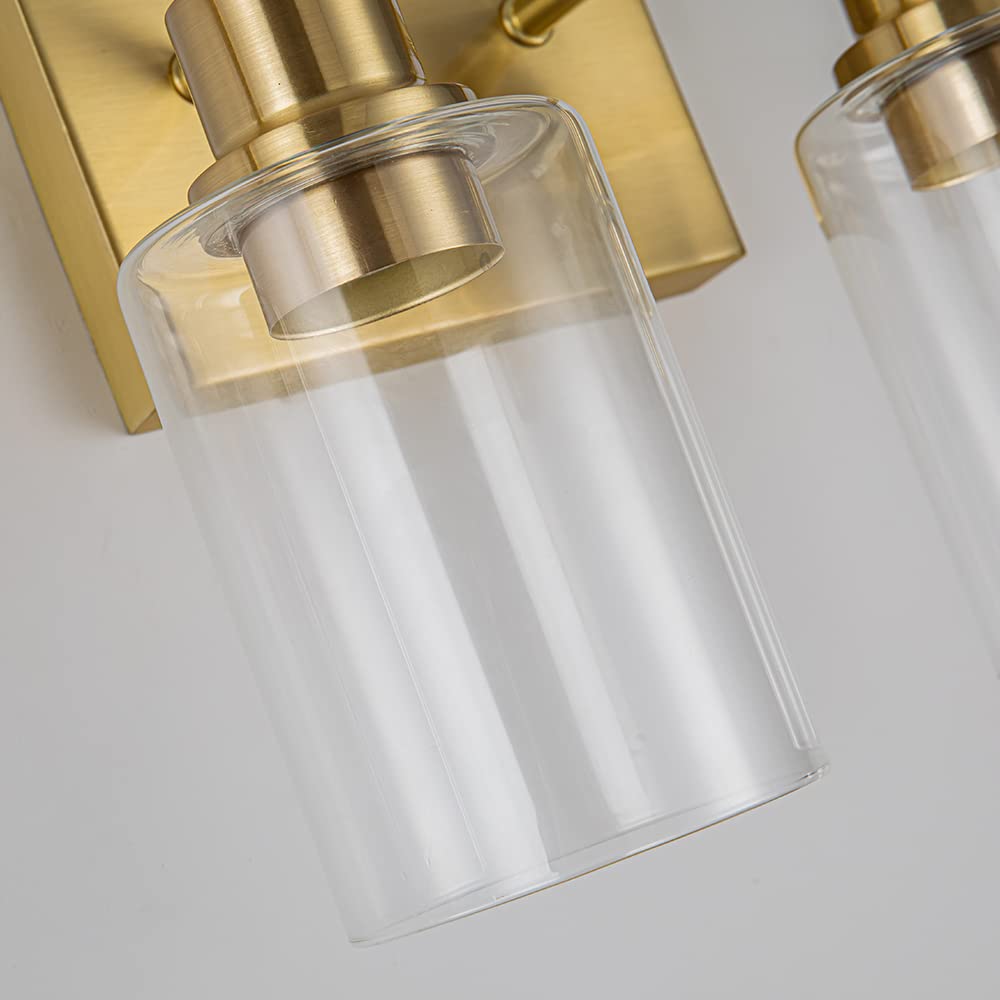 Emong Gold Bathroom Light Fixtures,4-Lights Brushed Brass Vanity Light With Clear Glass Shade,Modern Wall Sconces For Hallway, F