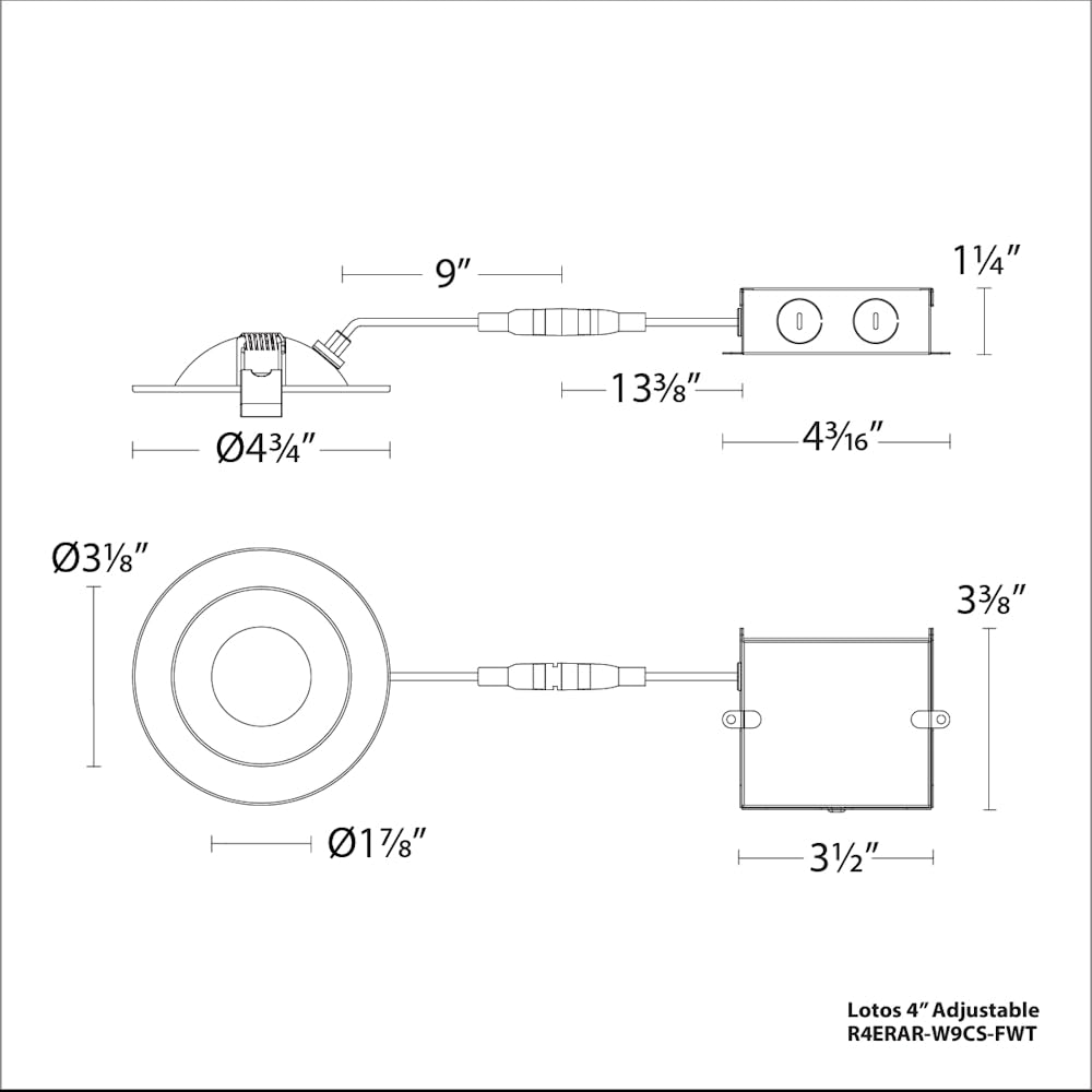 Wac Lighting Lotos 4In Led Round Adjustable Recessed Light 5-Cct Selectable 9W 700 Lumens Ic-Rated Airtight 120V-277V Universal In White 2-Hr Fire Rated