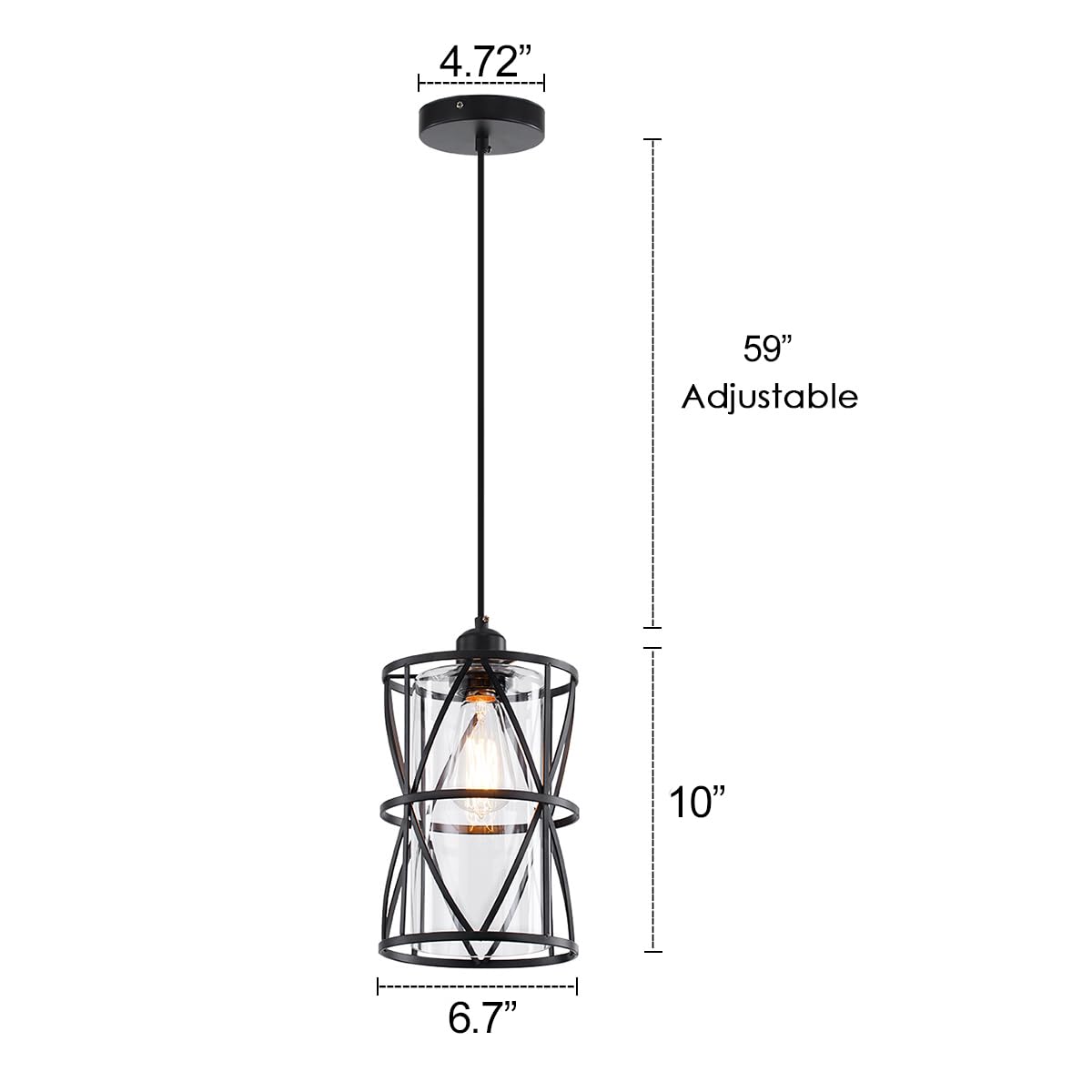 SHENGQINGTOP Black Industrial Metal Pendant Light, Clear Glass Shade, Medium Size, Model SQ-BL-08