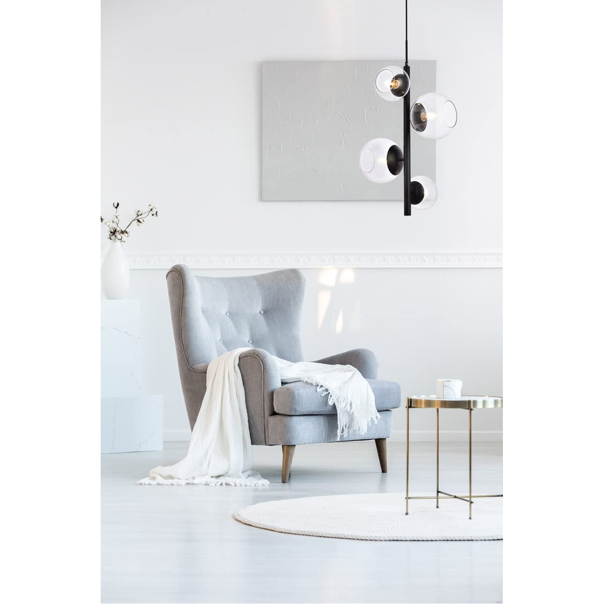 Living District Wells 4-Light Mid-Century Metal Pendant in Black and Clear