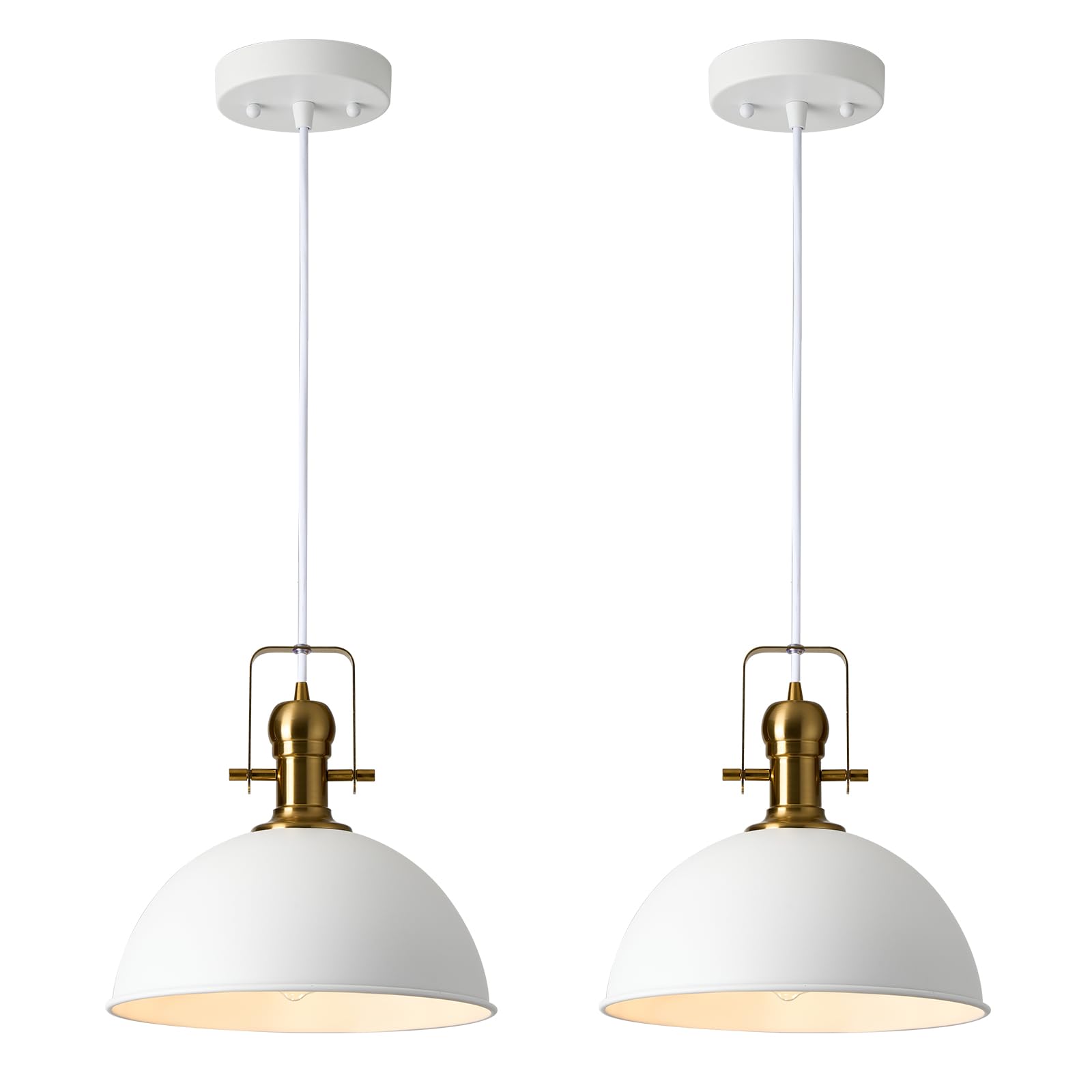 ALAISLYC 12 Inch Sandy White Farmhouse Pendant Lights Pendant Lights for Kitchen Island Industrial Adjustable Height Vintage Dom