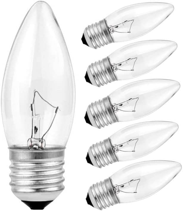 Wuluretoos 6-Pack 60W Incandescent Chandelier Light Bulbs, E26 Base Clear Torpedo Tip Candle Bulbs, Dimmable Warm White for Dini