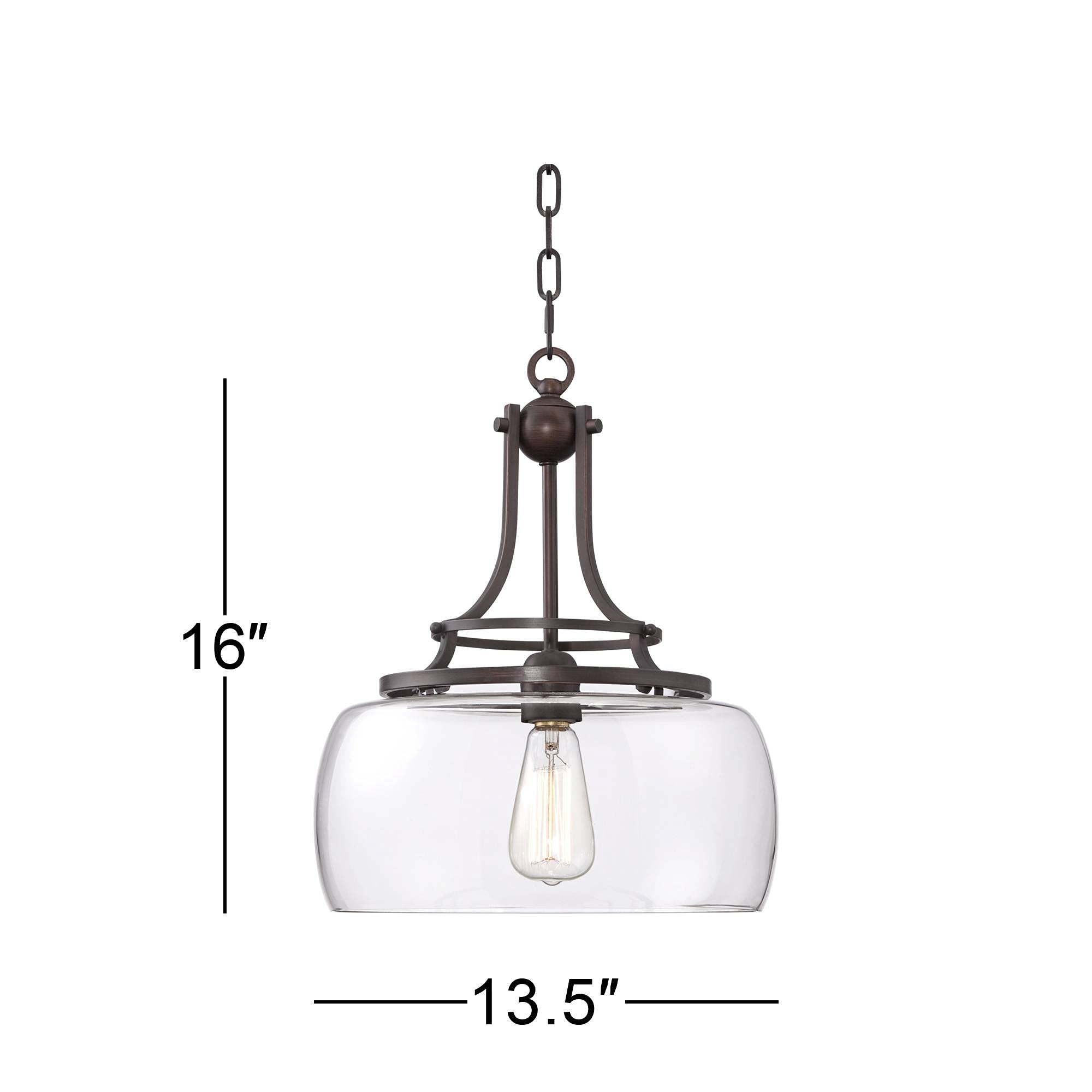 Franklin Iron Works Bronze Pendant Light - 13.5 Wide, 16 High, Clear Glass, Small Farmhouse Design For Kitchen, Dining, Living Room