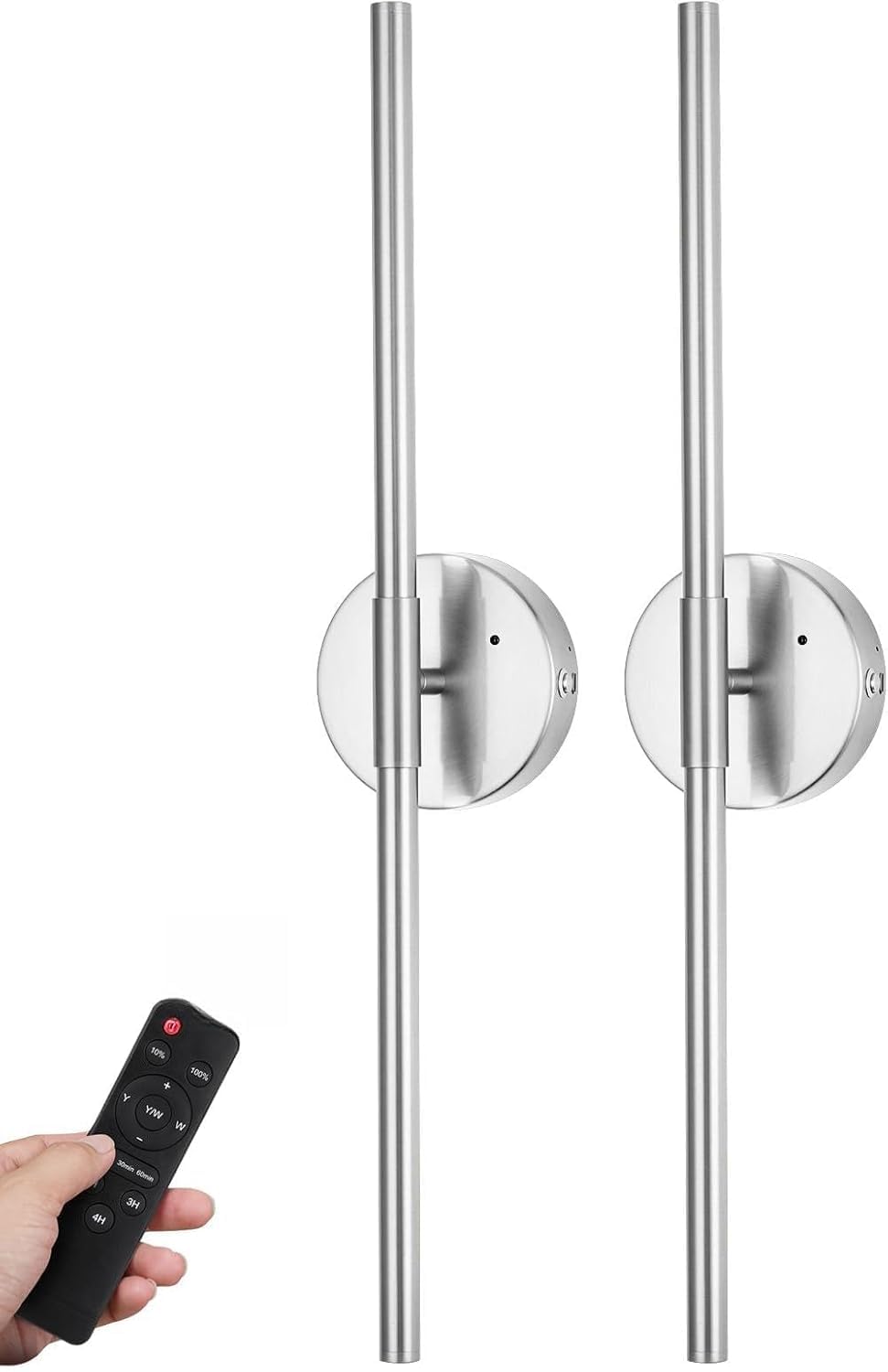 32 Inch Battery Operated Wall Sconce Set of 2 - Wireless, Rechargeable, Dimmable, 3000K-6000K, Remote, Touch Control, Timer, 350