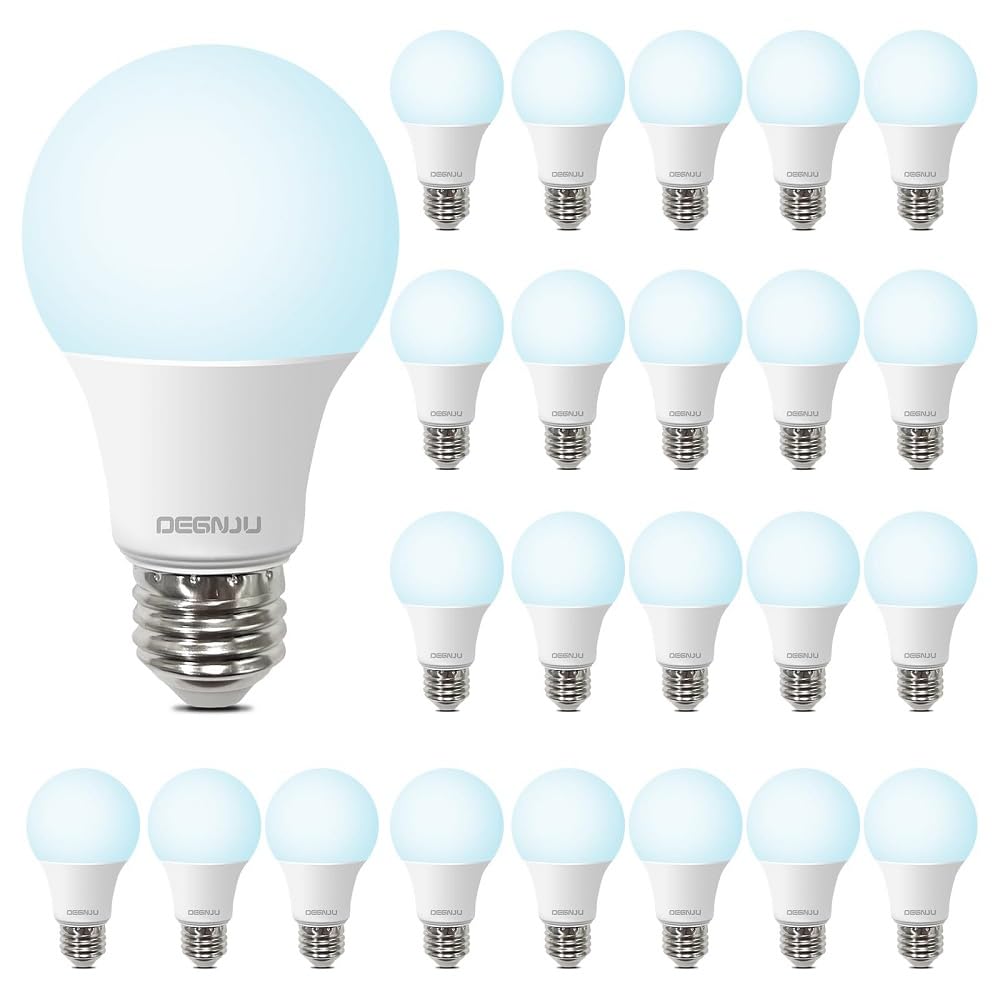 DEGNJU A19 LED Light Bulbs, 60W Equivalent, Daylight 5000K, 800 Lumens, E26 Base, Non-Dimmable, 24 Pack