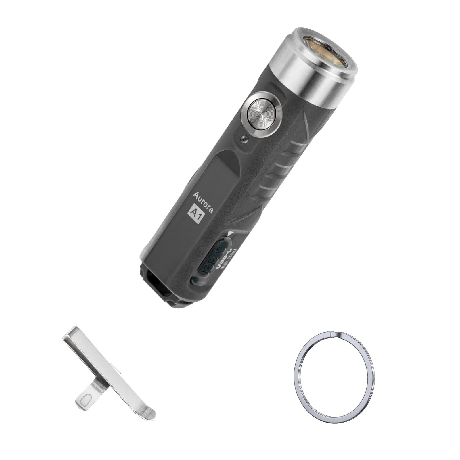 RovyVon A1 LED Keychain Flashlight, 650 Lumens, USB-C Rechargeable, Gray