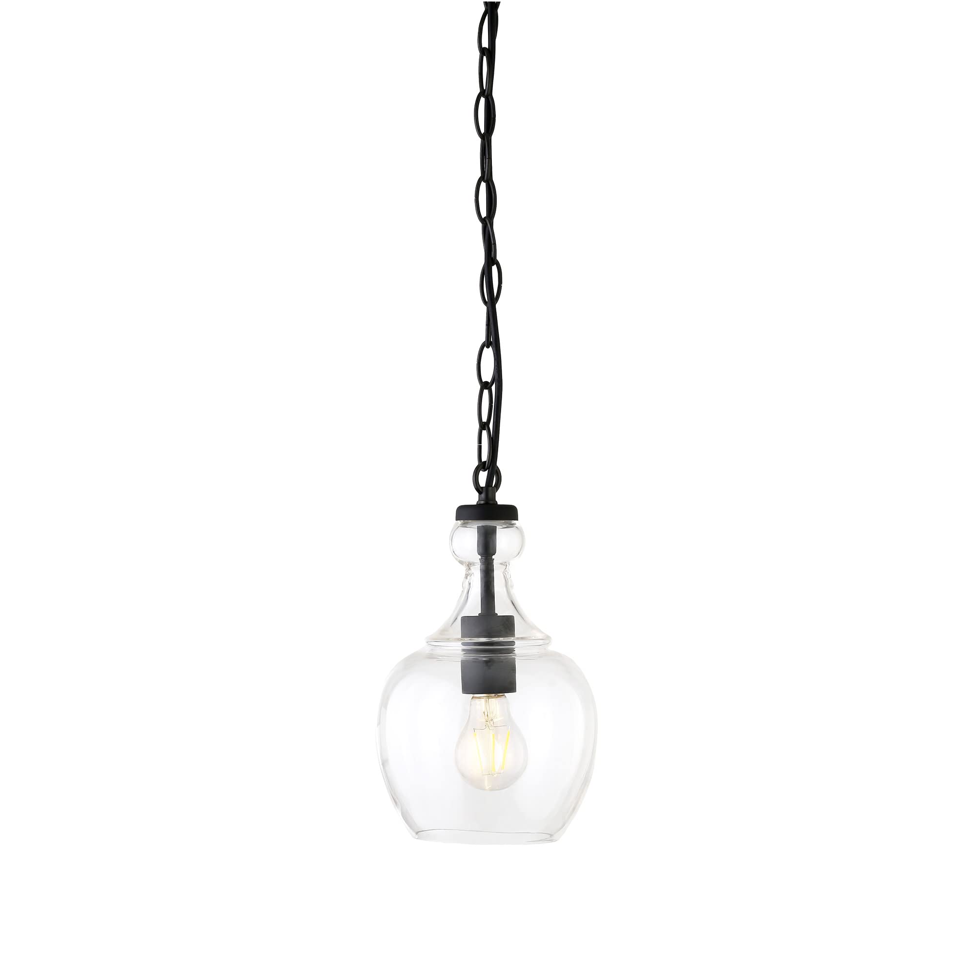 Henn&Hart 7" Pendant Light Fixture, Blackened Bronze/Clear Glass Shade, Model PD1074, Ideal for Kitchen & Living Room