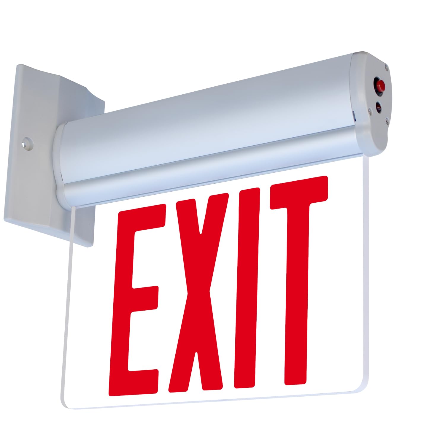 Lfi Lights Edge-Lit Red Exit Sign - Self Testing, Modern Brushed Aluminum Housing, Led Illumination, Hardwired With Battery Back