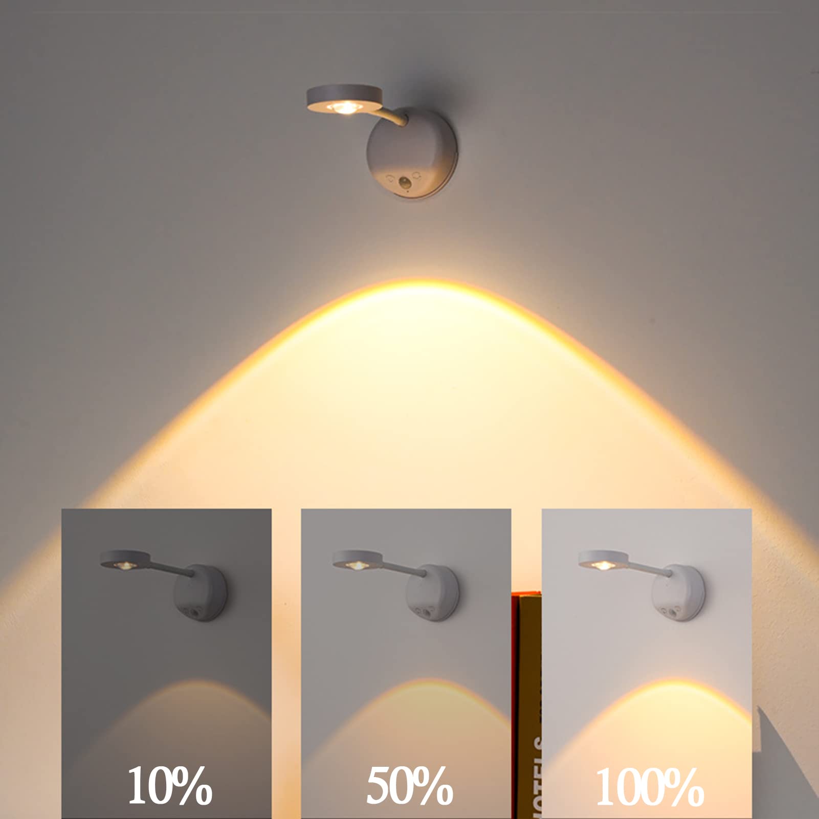 Yuewilai Wireless Picture Light, Battery Operated, 2200mAH, Motion Sensor, Stepless Dimming, White, Model PLWL1, 1PCS