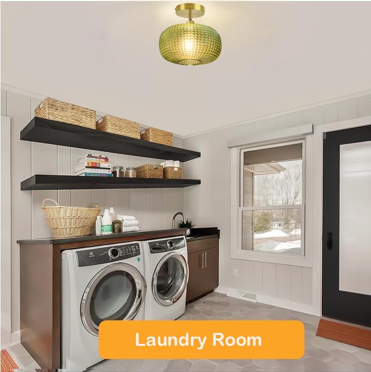 Semi Flush Mount Ceiling Light Fixture Hallway Light Fixtures Vintage Globe Glass Ceiling Fixture With Green Shade Kitchen Ceiling Light Fixture Farmhouse Ceiling Lighting For Bathroom Entryway Porch