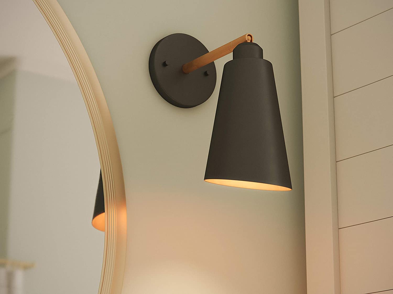 Kenroy Home Wall Sconce 12 Inch Alloy Steel Matte Black with Antique Brass, Model 93673BL