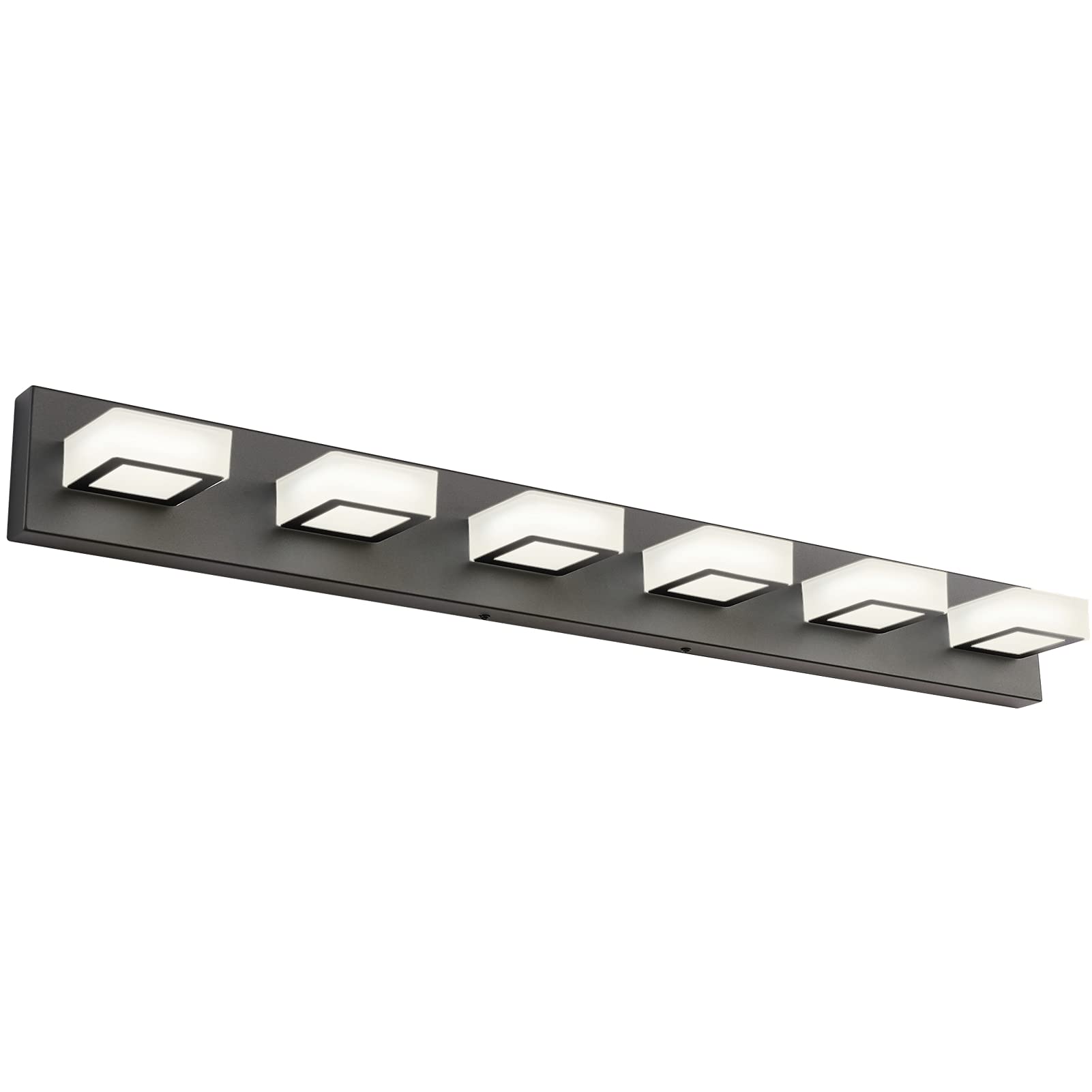Ralbay Modern Matte Black Bathroom Vanity Light Fixtures 6 Lights Acrylic Modern Led Black Vanity Lights For Bathroom (4500K Neu