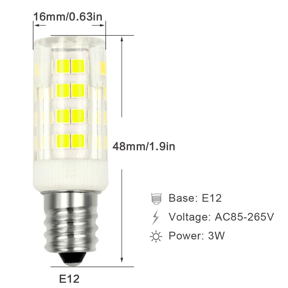 Honle E12 Led Light Bulbs 3W Equivalent 30W Halogen Bulb Daylight White 6000K T3 T4 Edison Screw Candle Base Mini Non-Dimmable A