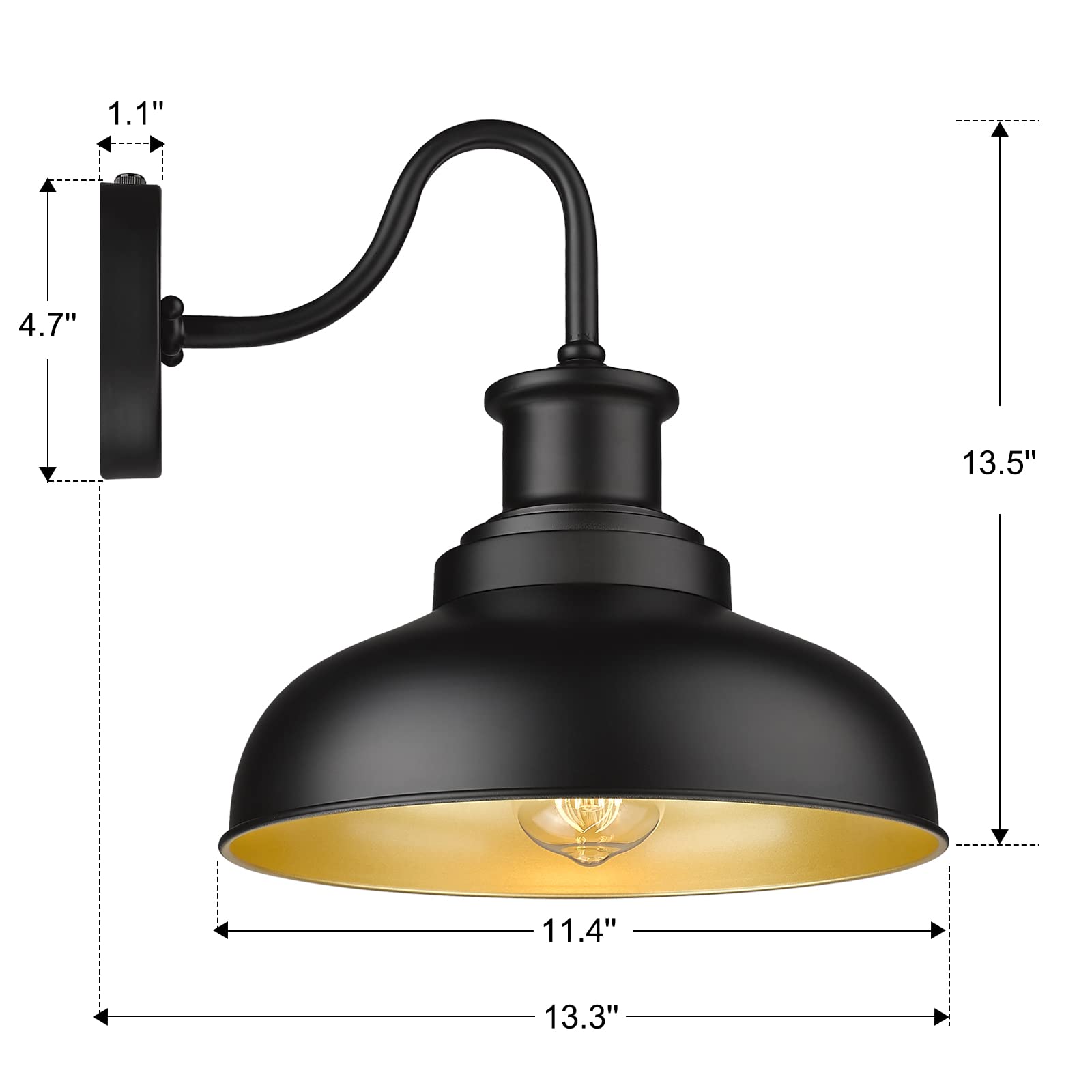 Diyel Outdoor Gooseneck Barn Light Wall Sconce, Black Iron, 13-DDRZ007-4BK, Dusk to Dawn, Vintage Style, 4 Pack