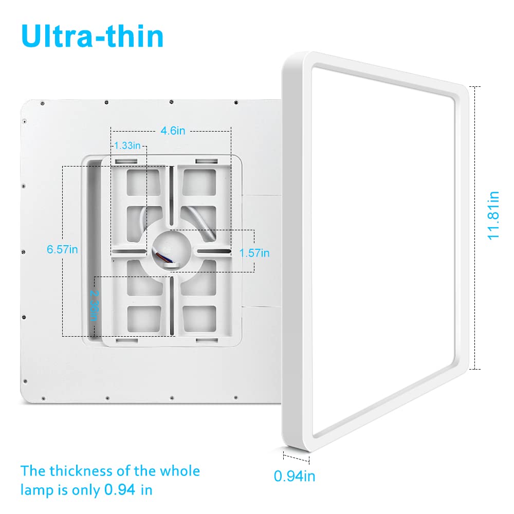 LEDLightsWorld 12 Inch Square LED Ceiling Light Fixture, 24W, 5000K Daylight White, Slim, Plastic, 3200LM, 1 Pack