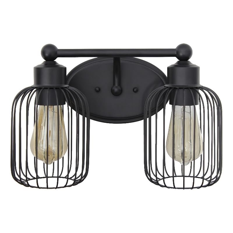 All The Rages Ironhouse 2-Light Vanity Fixture, Metal & Glass, Black/Clear, Model LHV-1012-BK