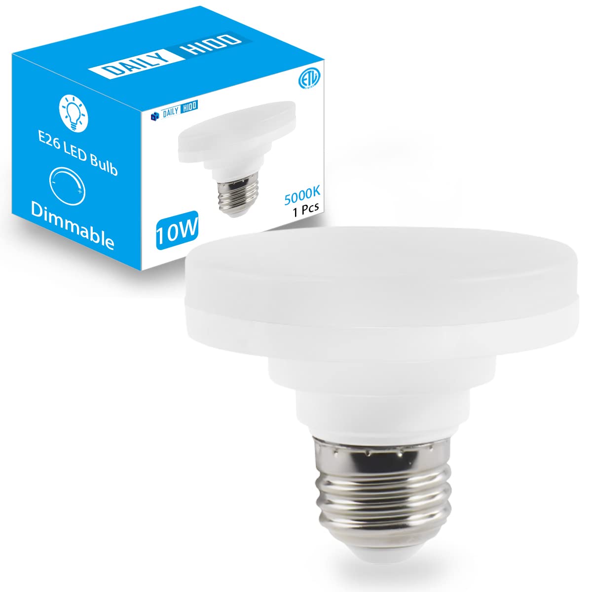 Led Puck Light Bulb With E26 Screw, Mini Flat Light Bulb, 10W Equivalent Cfl 75W, Dimmable, 1100Lm, 5000K, E26 Medium Base, Etl