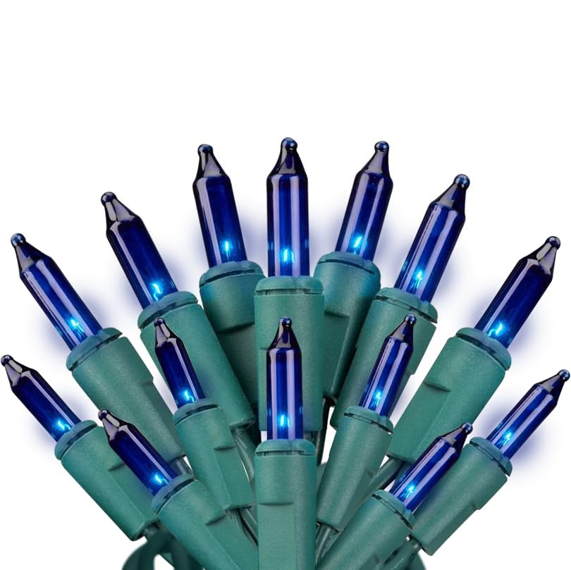 Dobar Holiday Pride Blue Christmas Lights With Green Wire - 100 Count Blue Christmas Tree Lights (22.5 Ft) - Indoor/Outdoor Use - Ul Listed - Static And Blinking Modes - Connectable