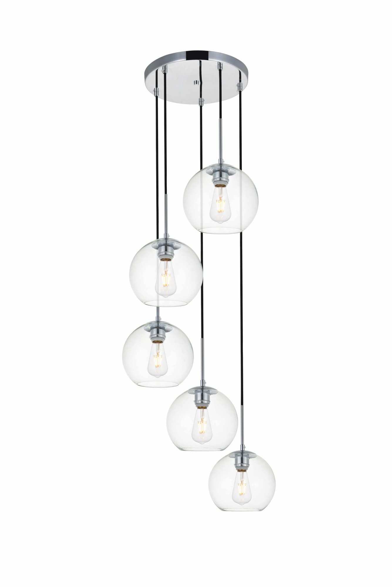 Living District Baxter 5-Light Metal Pendant In Chrome And Clear Finish