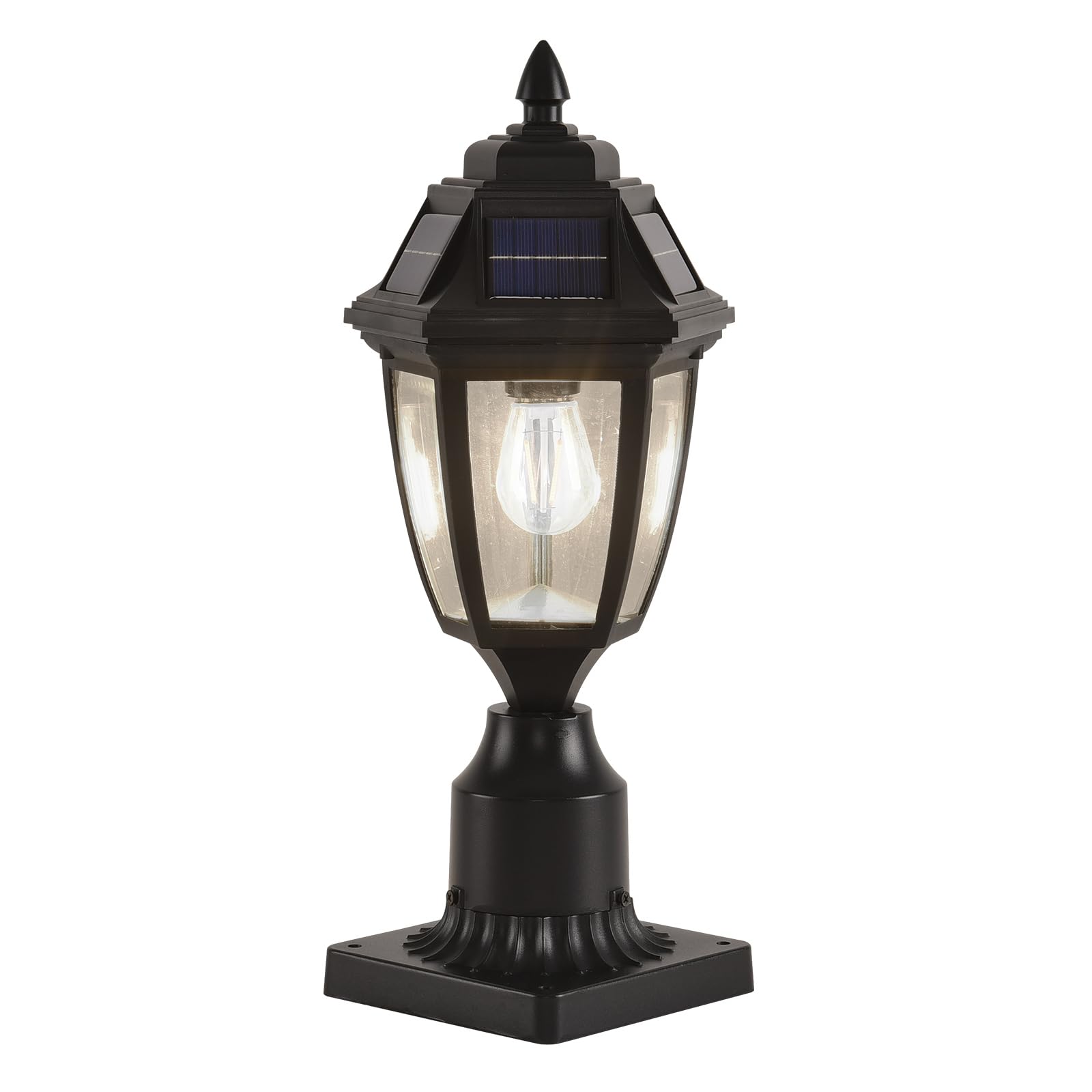 BOXCUPIN Solar Post Light with Motion Sensor, Aluminum, Waterproof, 1 Pack with Base, Black, Model BXOWLS12
