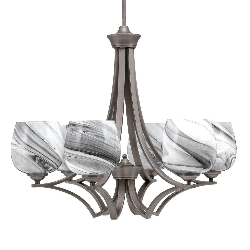 Toltec Lighting 566-GP-4819 Zilo - 6 Light Uplight Chandelier-23 Inches Tall and 26.75 Inches Wide, Finish Color: Graphite, Glass Color: Onyx Swirl
