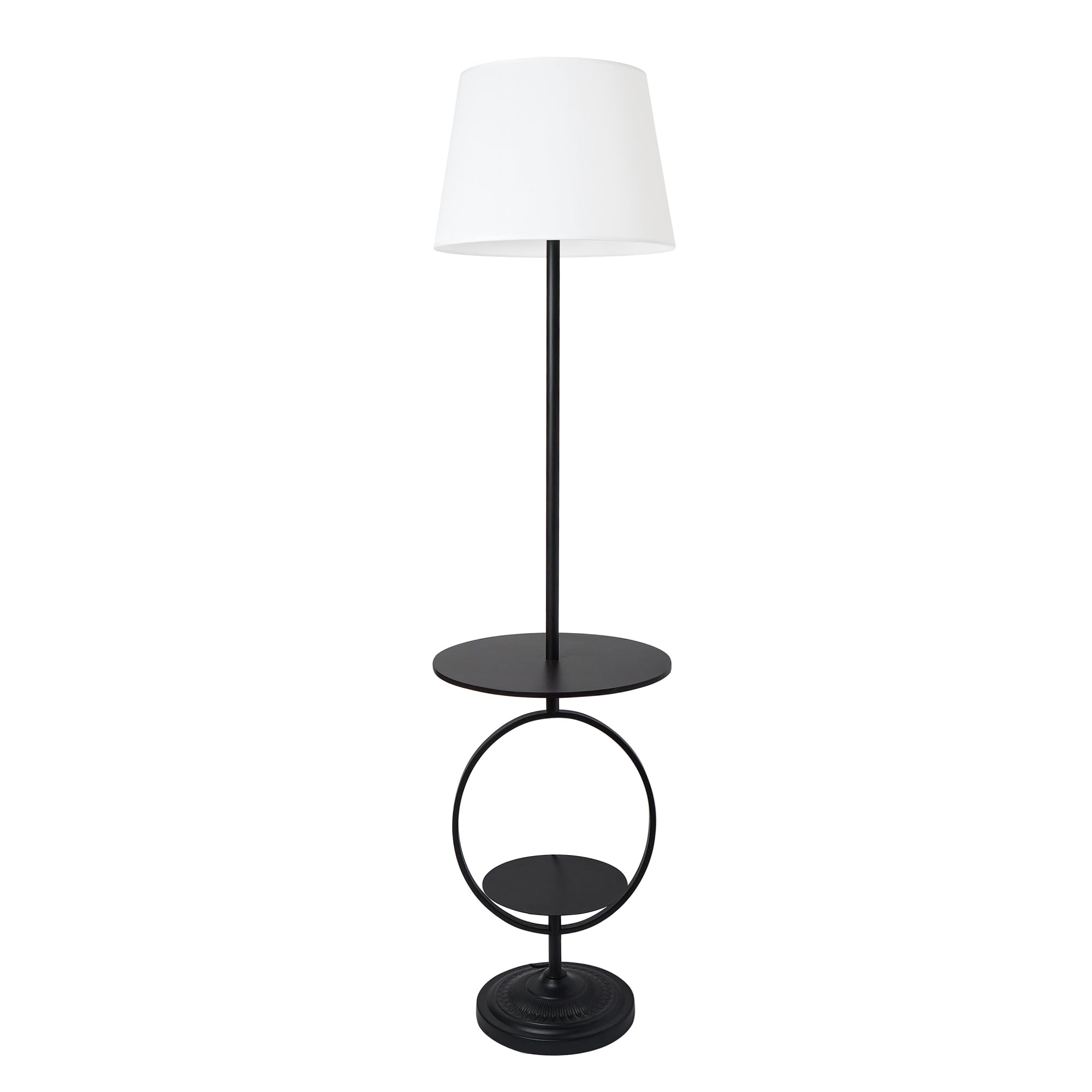 Elegant Designs Lf1023-Blk Bedside Nightstand End Table Dual Shelf Decorative Floor Lamp, Black