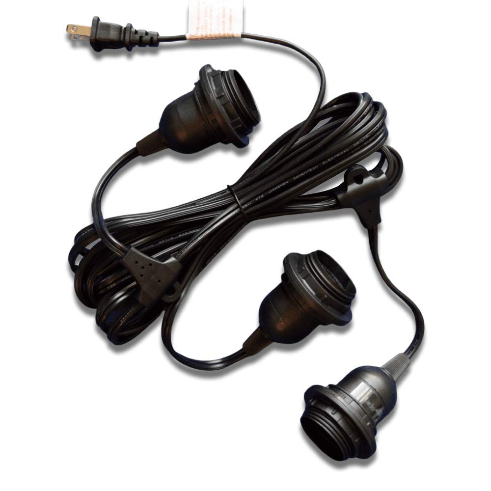 Fantado 19FT Triple Socket Black Pendant Light Cord, Durable Hanging Lamp Kit for Home, Shop, Garage with On/Off Switch, Model 19UL3SC-BK