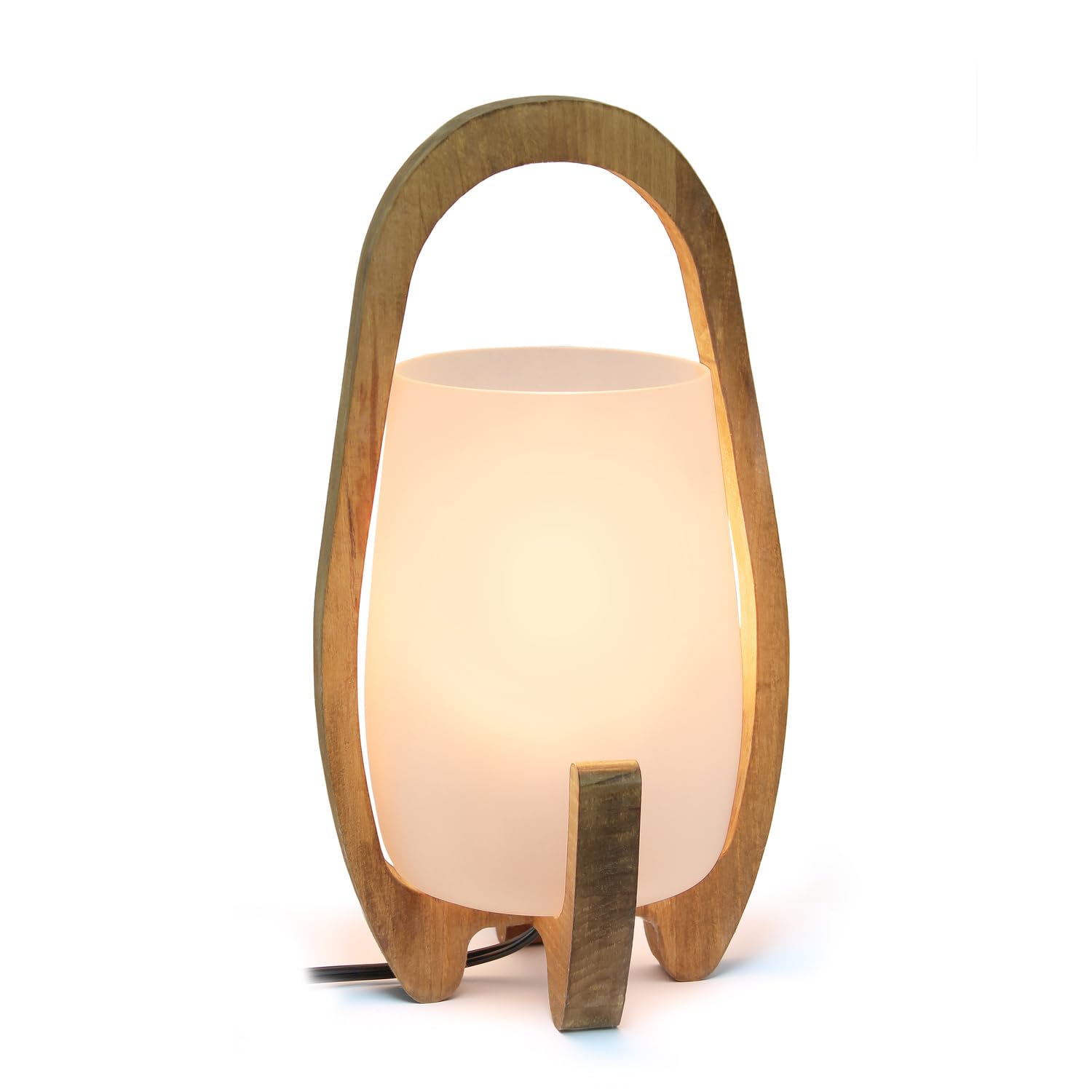 Elegant Designs LT1096-NAT Table Desk Lamp, 15in Wood Frame, Frosted Glass Shade, Natural Finish, Ideal for Bedroom, Living Room, Office