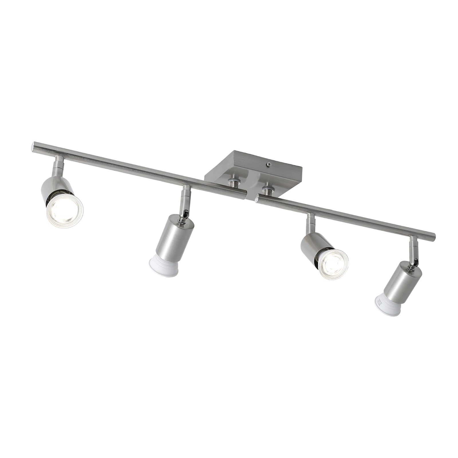 SEEBLEN 4-Light Nickel Track Lighting Kit, Adjustable GU10 Ceiling Spotlight Fixture with Rotatable Heads, Modern Flush Mount fo