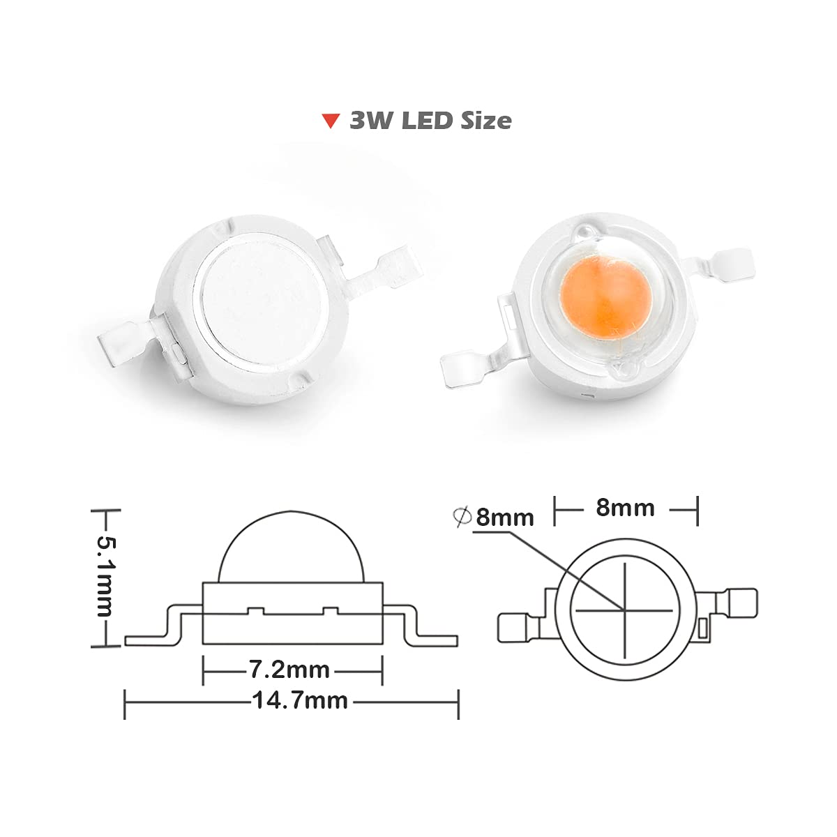 Chanzon 10 Pcs High Power Led Chip 3W Full Spectrum Plant Grow Light (380Nm - 840Nm / 400Ma - 500Ma / Dc 3V - 3.2V / 3 Watt) 3W