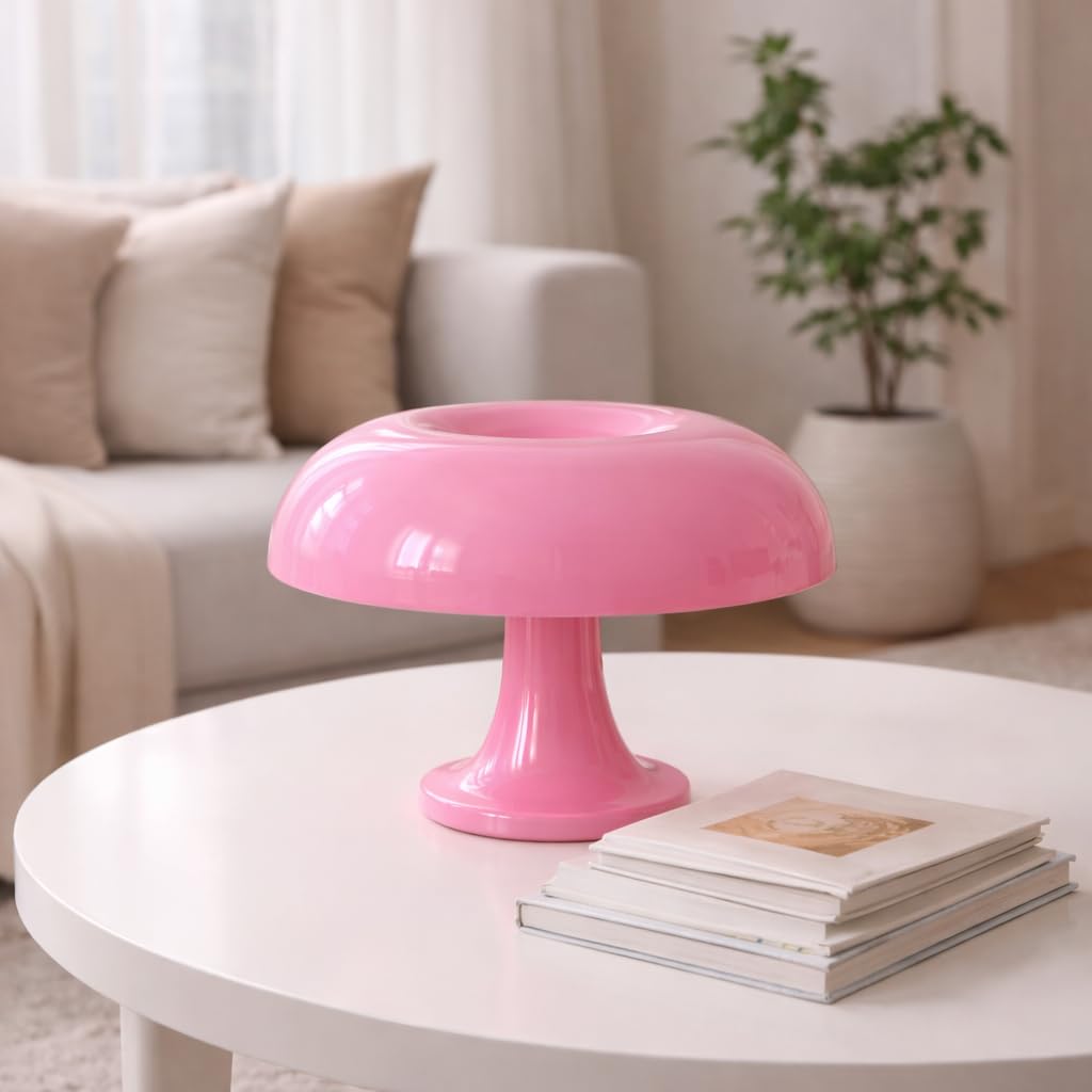 Anykonio Pink Mushroom Lamp  Mid Century Modern Table Lamp for Bedroom  Minimalist Mushroom Decor Bedside Small Lamps  2700K(Bulb Included  Plug Powered)
