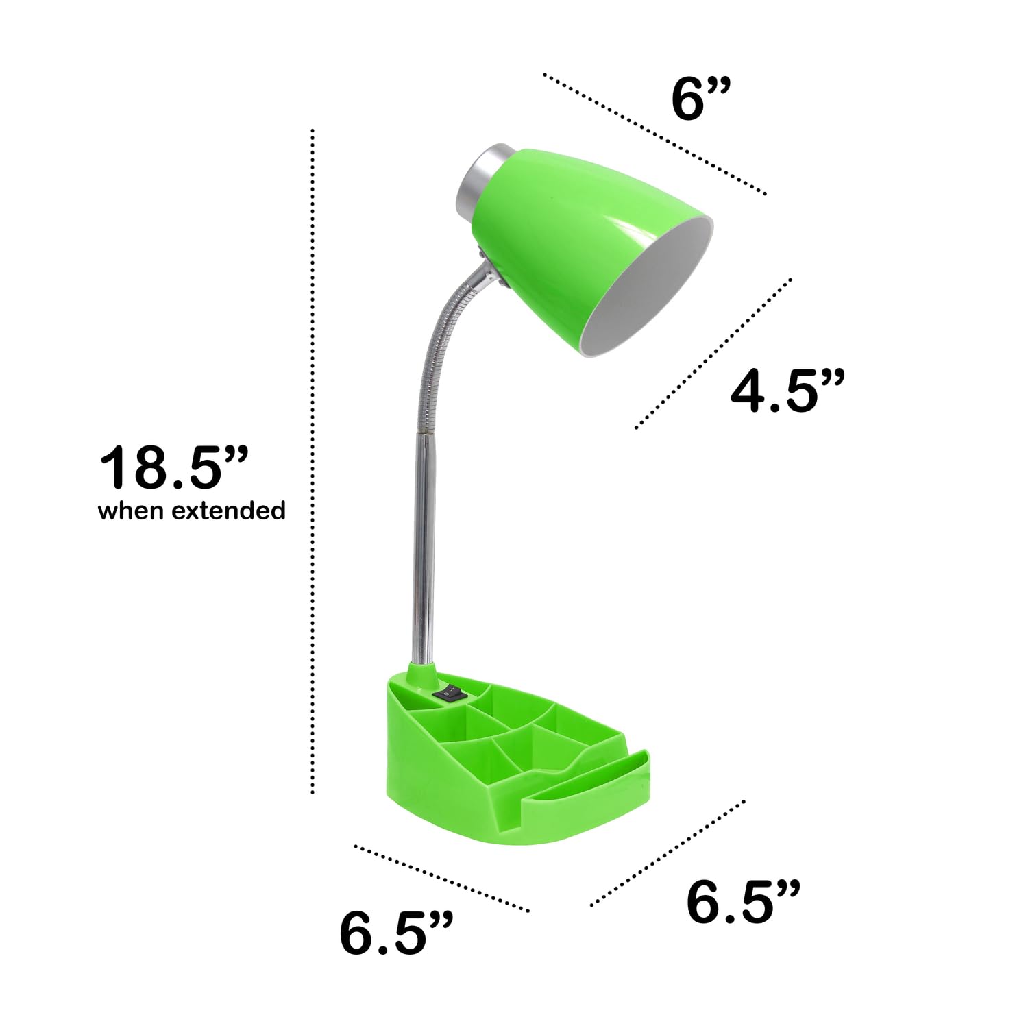 All The Rages Creekwood Home 18.5'' Green Flexible Gooseneck Organizer Plastic Desk Lamp