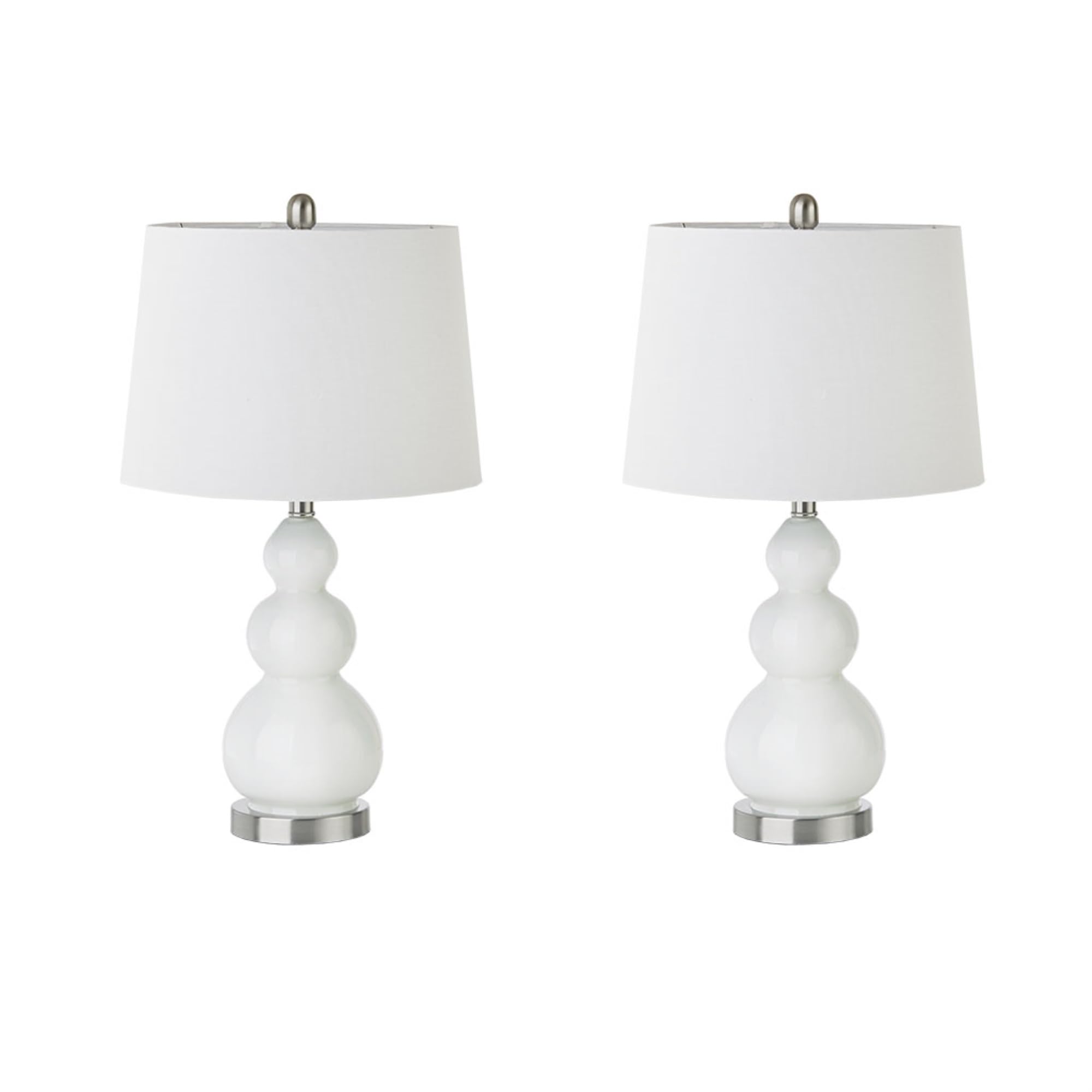 Ergode Curved Glass Table Lamp Set of 2 - Elegant White Glass and Silver Metal Base - Tapered Drum Shade - Perfect for Living Room or Bedroom - Creates Cozy Atmosphere - Requires Type A Bulb