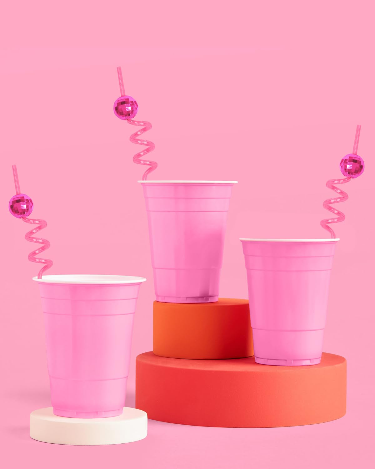 xo, Fetti Pink Disco Ball Reusable Swirly Straw Set - 16 pc | Groovy Party Supplies, One Size, Ideal for Birthdays & Showers